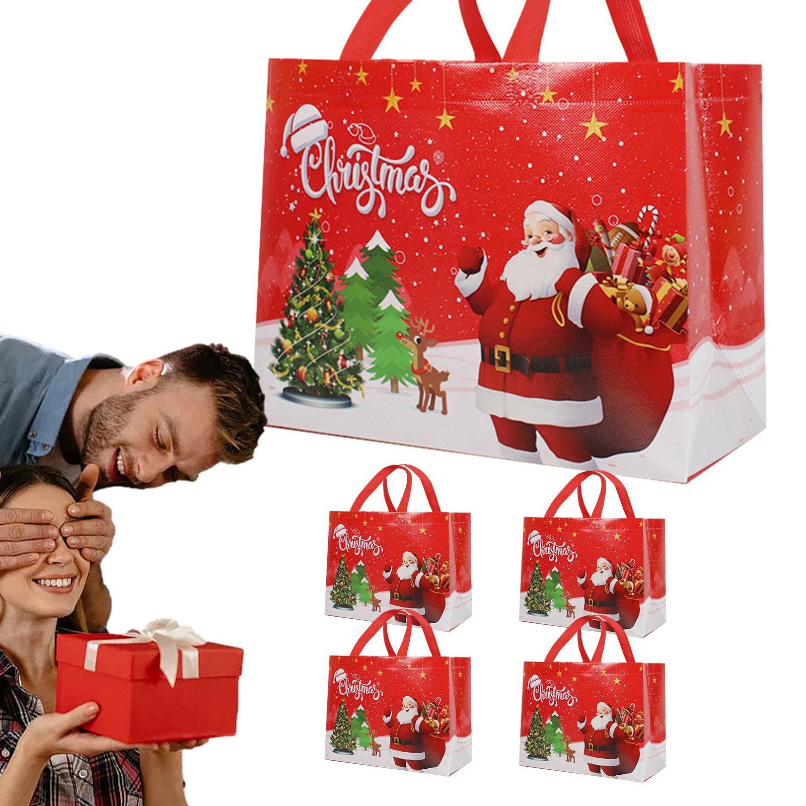 POPOYU 12 Sacchetti Regalo Di Natale In Carta Kraft – Rossi E Verdi Con Manici – 60x40 Cm – Riutilizzabili E Biodegradabili