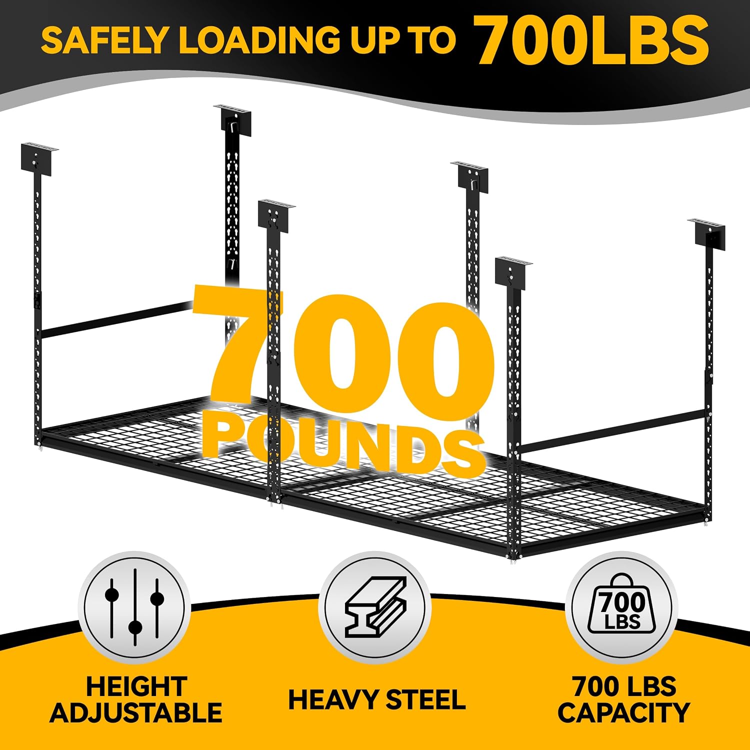 3x8 Ft Overhead Garage Storage Rack, 28-41 inch Height Adjustable Ceiling Mounted Organization Rack, 700 lbs Weight Capacity, 36"x96" Metal Rack for Garage Storage with Wire Decking