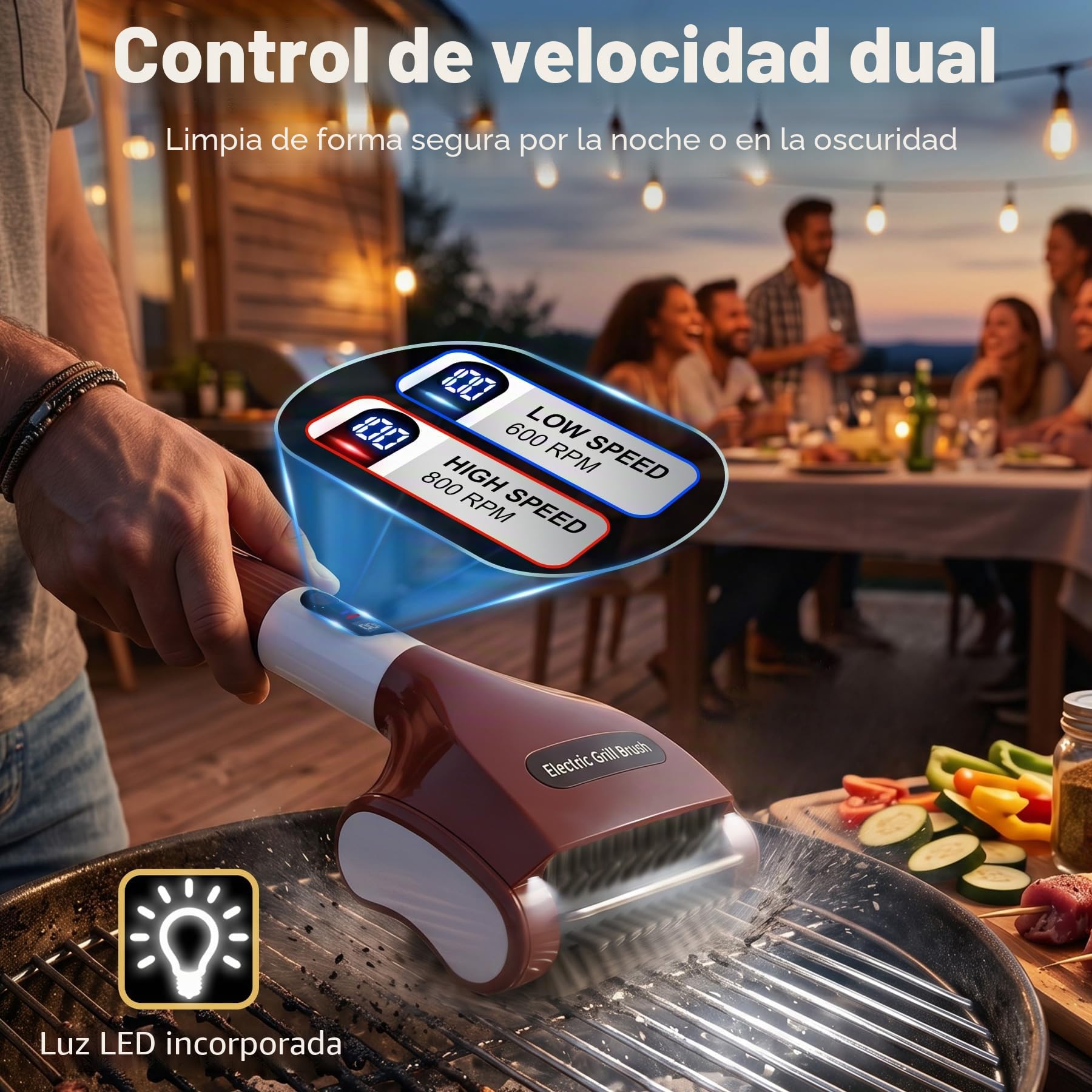 Cepillo Electrico Barbacoa Inalámbrico,2 Velocidades Cepillo Eléctrico para Parrilla con Pantalla LED Cepillo Repuesto Acero Inoxidable,Recargable Limpiador de Parrilla Electrico con Luz para Parrilla