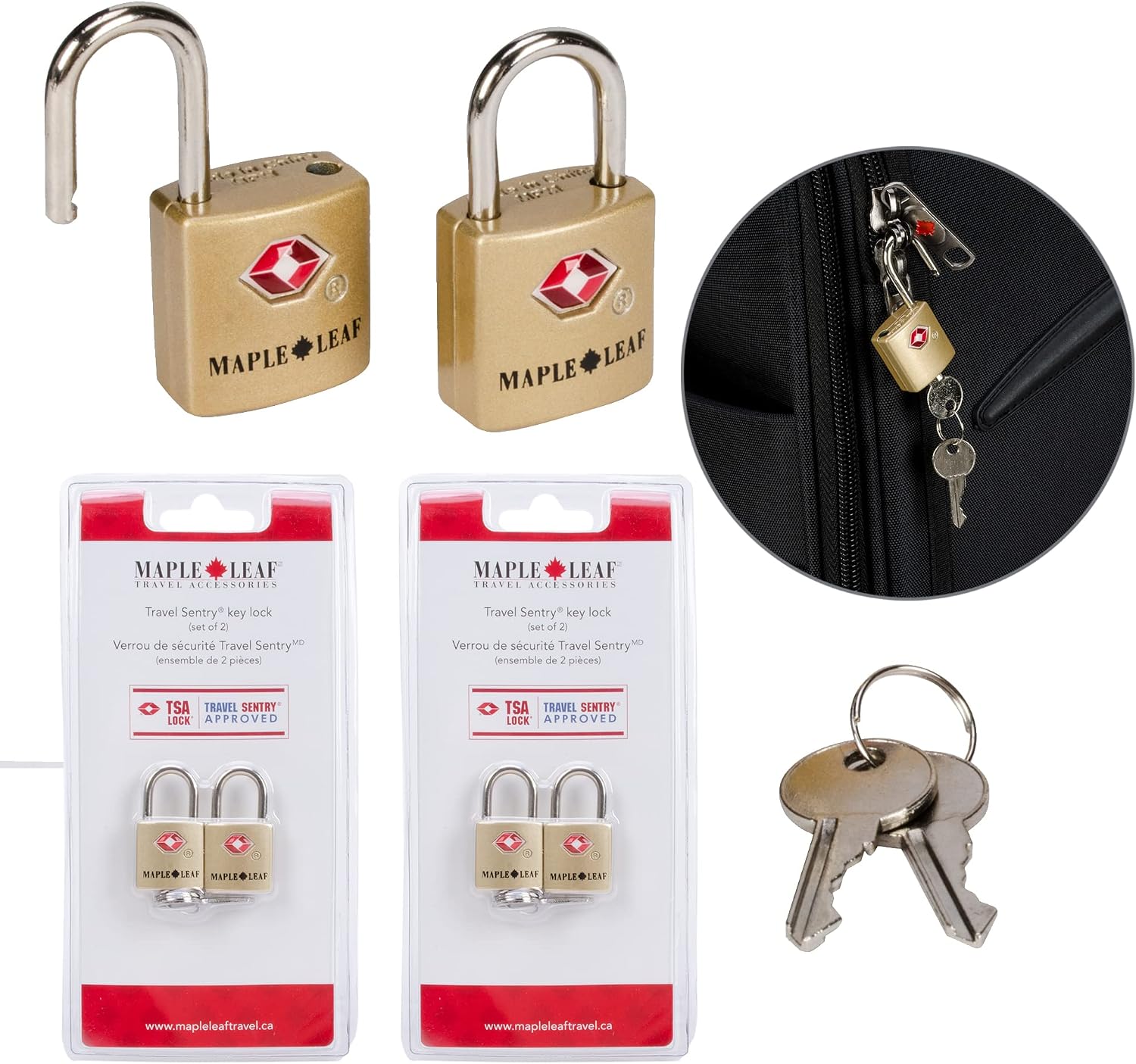 Maple Leaf Travel TSA Approved Padlock Key Locks, Set of 2 - Travel ...
