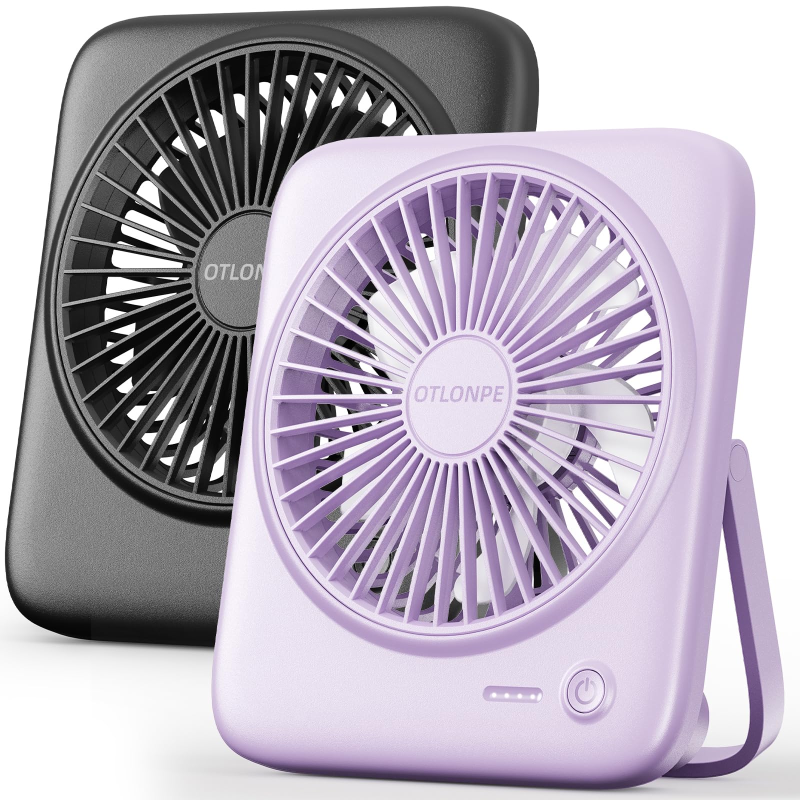 Otlonpe Personal Portable Desk Fan 2 Pack, 4000mAh Small Rechargeable Portable Fan Battery Operated & USB Powered for Travel Sleeping Bedroom Office Home Table, Cordless, Quiet, 4-Speed, 6.5 Inch