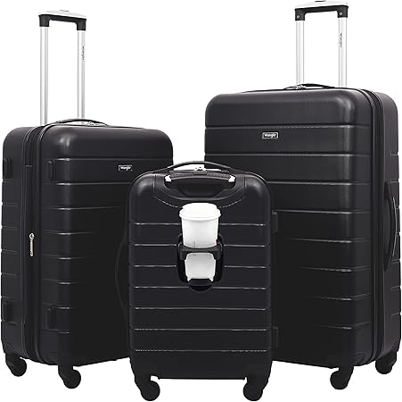 review Wrangler Smart Luggage Set with Cup Holder and USB Port, Black, 3 Piece Set