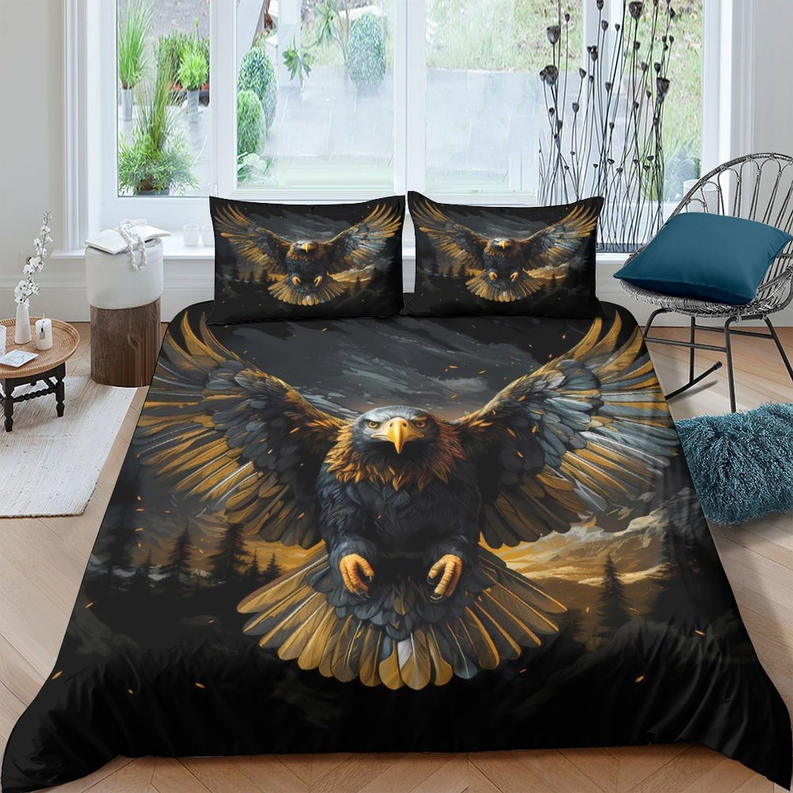 Ctjqhvkz Style-6 3D Printed Majestic Eagle Fitted Sheet Microfiber Soft Breathable Wild Forest Bed Cover For Bedroom Dorm Decor Single（135X200cm）
