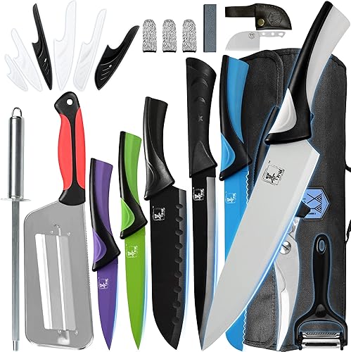XYJ Auténtico desde 1986 juegos de cuchillos profesionales para maestros chefs juego de cuchillos de verduras de cocina con bolsa de rollo cubierta