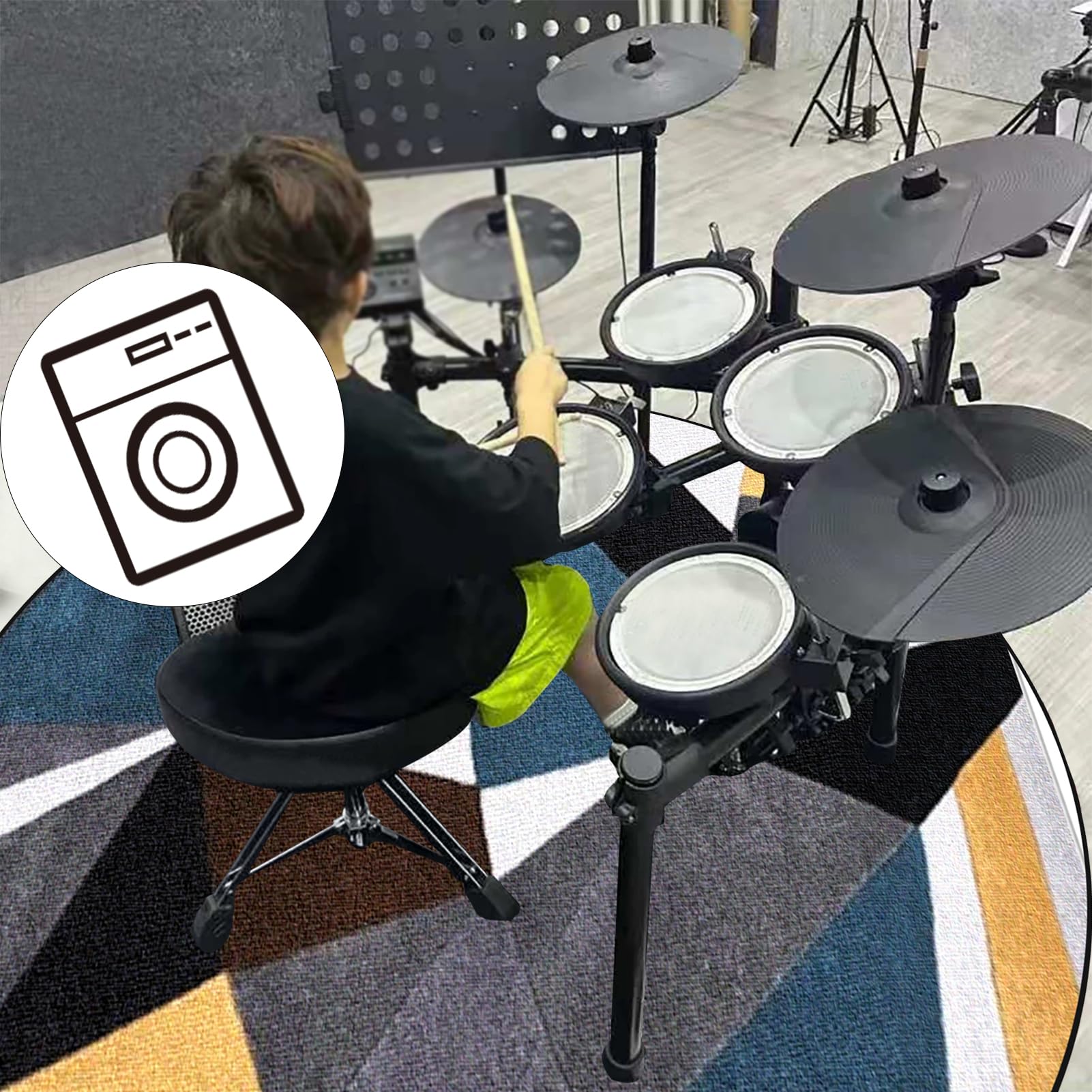 Dywan do perkusji, izolacja akustyczna, profesjonalny okrągły elektroniczny zestaw perkusyjny, do bębna basowego, werbla, perkusji i innych instrumentów, 140 cm