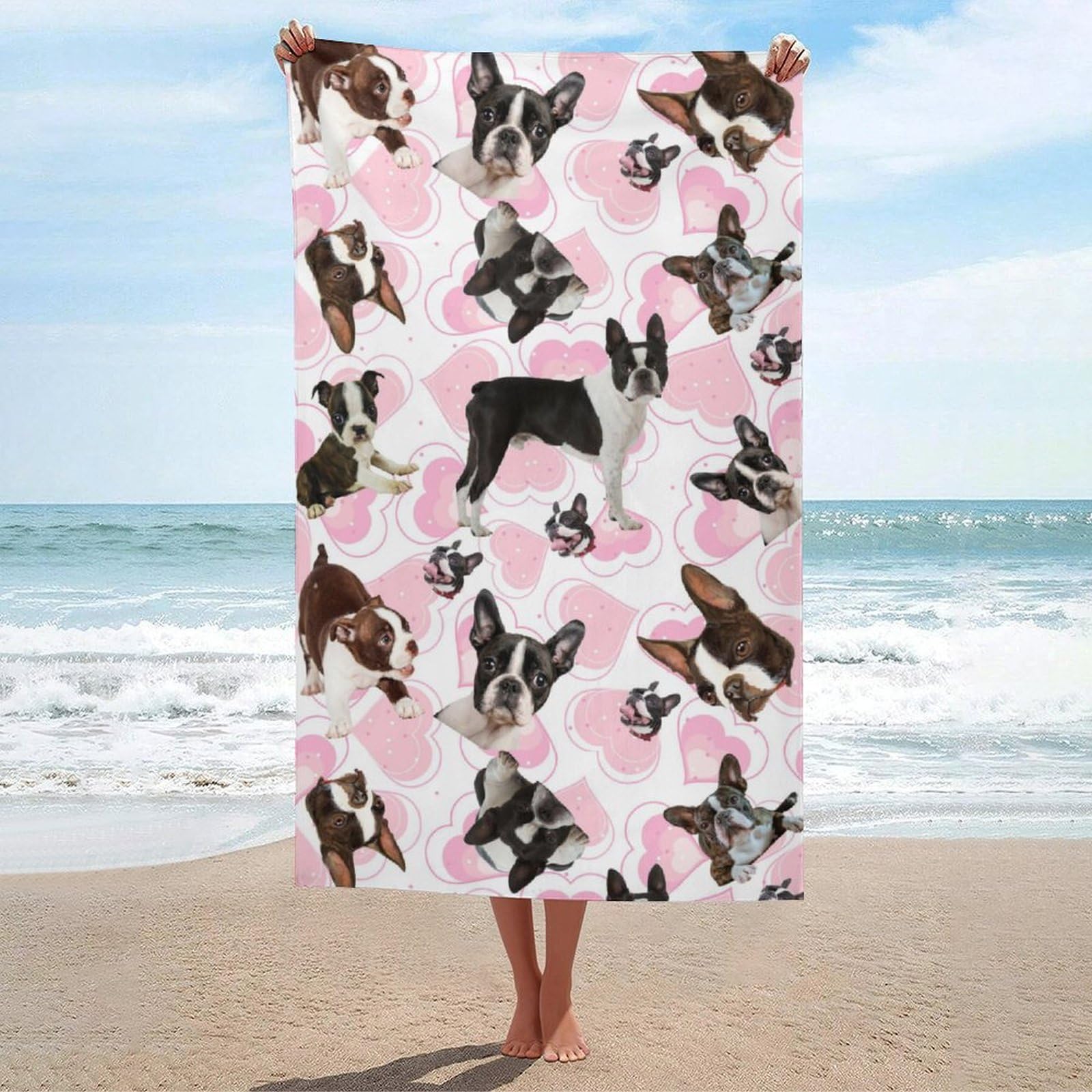 LWORZIIB Beach Towel, Boston Terrier Bath Towel, Absorbent Towel for Swimming, Sports, Travel