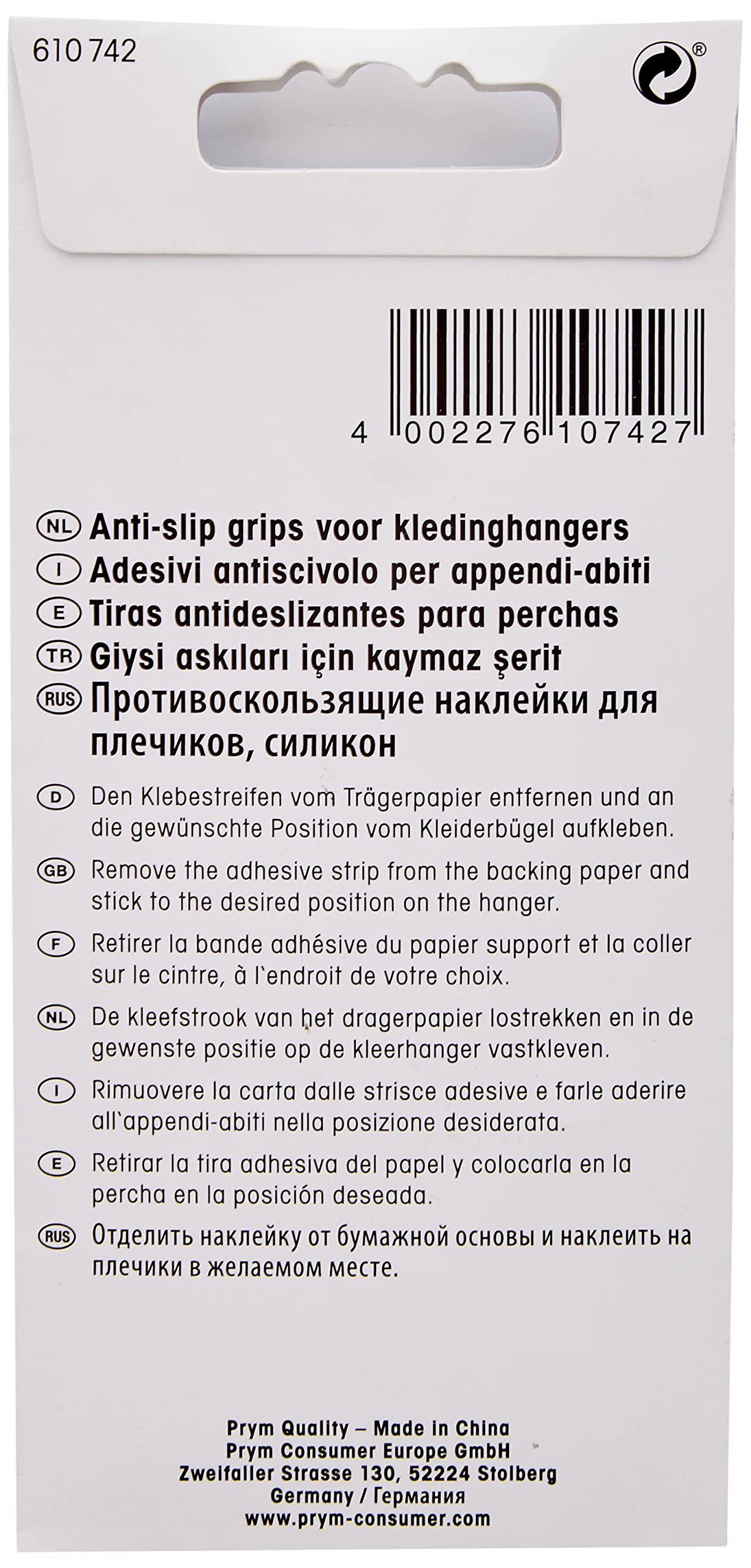 Prym – Tiras Antideslizantes para Perchas, plástico, Blanco, 20 Unidades