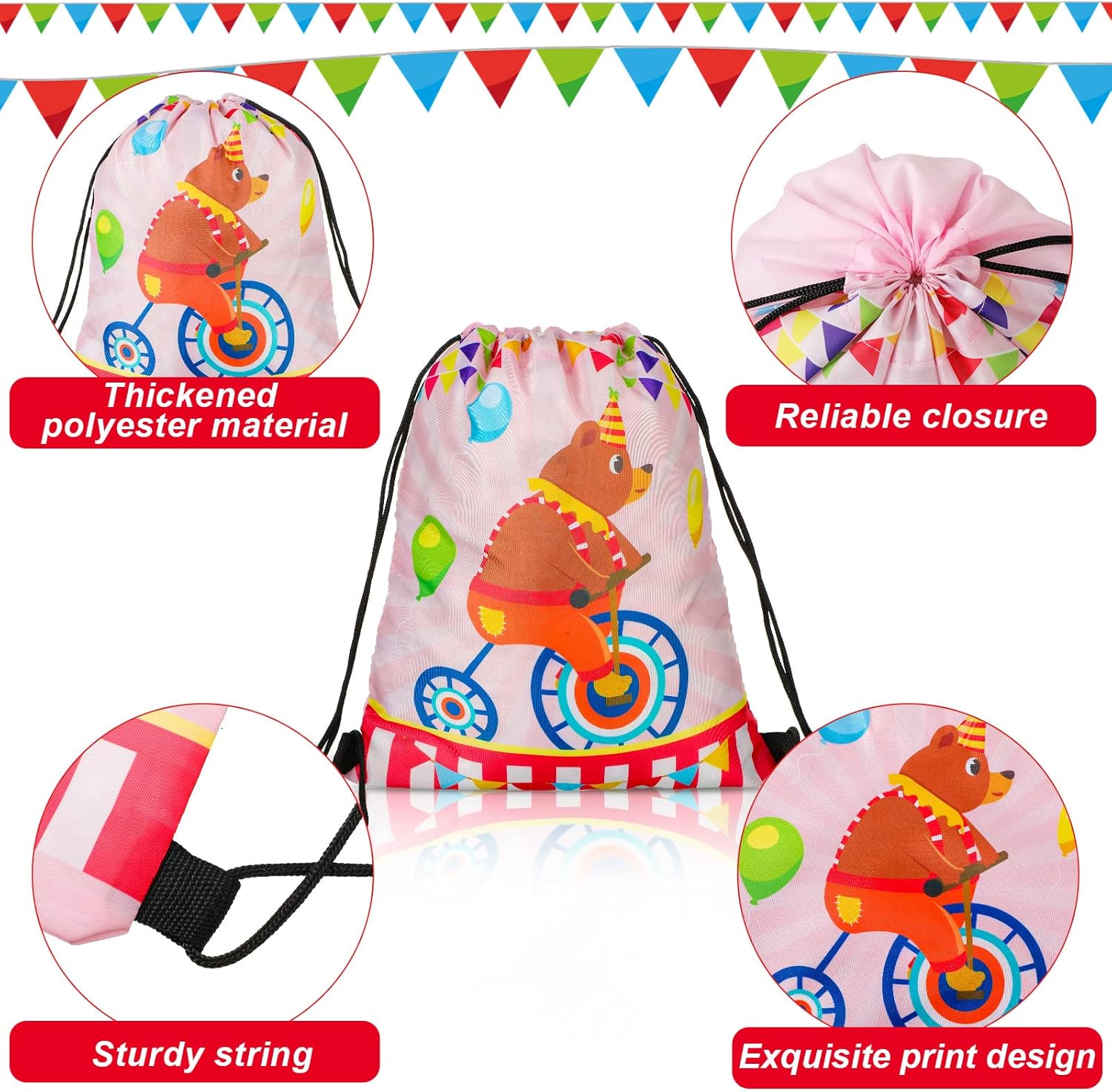 Jetec 32 Pack Circus Gift Bags Bulk Carnival Drawstring Bags Circus Party Favors Carnival Party Drawstring Backpack for Birthday