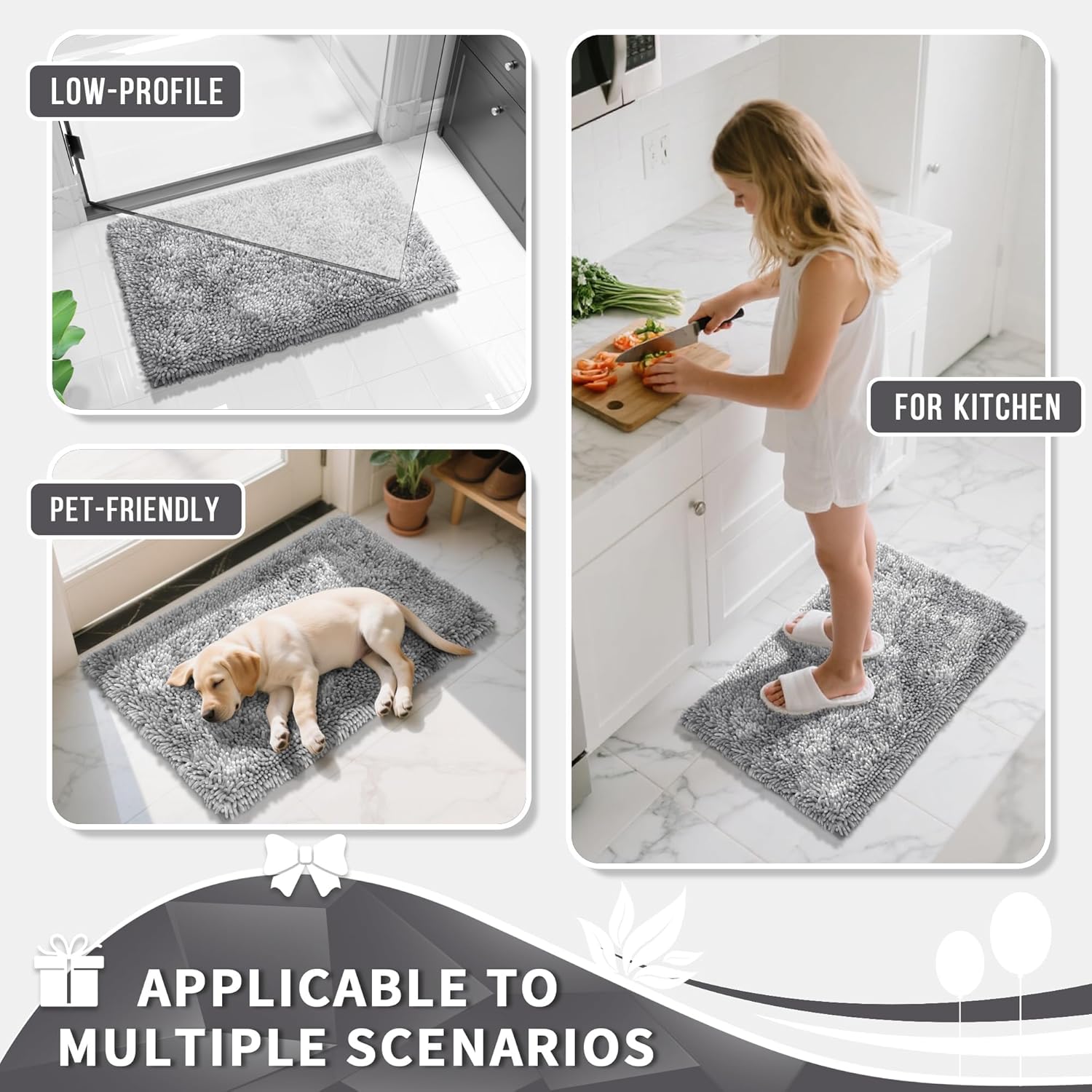 Yimobra Bathroom Rugs Sets 2 Piece, Soft Absorbent Bath Mat and U-Shaped Toilet Rug with Non Slip Backing, Luxury Shaggy Bath Mats for Bathroom, Machine Washable, 31.5"x20"+24"x20", Light Grey - Image 6
