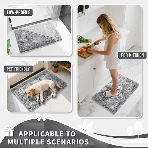 Miniatura 6 de Yimobra Juego de 2 alfombras de baño, alfombra de baño suave y absorbente y alfombra de inodoro en forma de U con respaldo antideslizante, alfombras