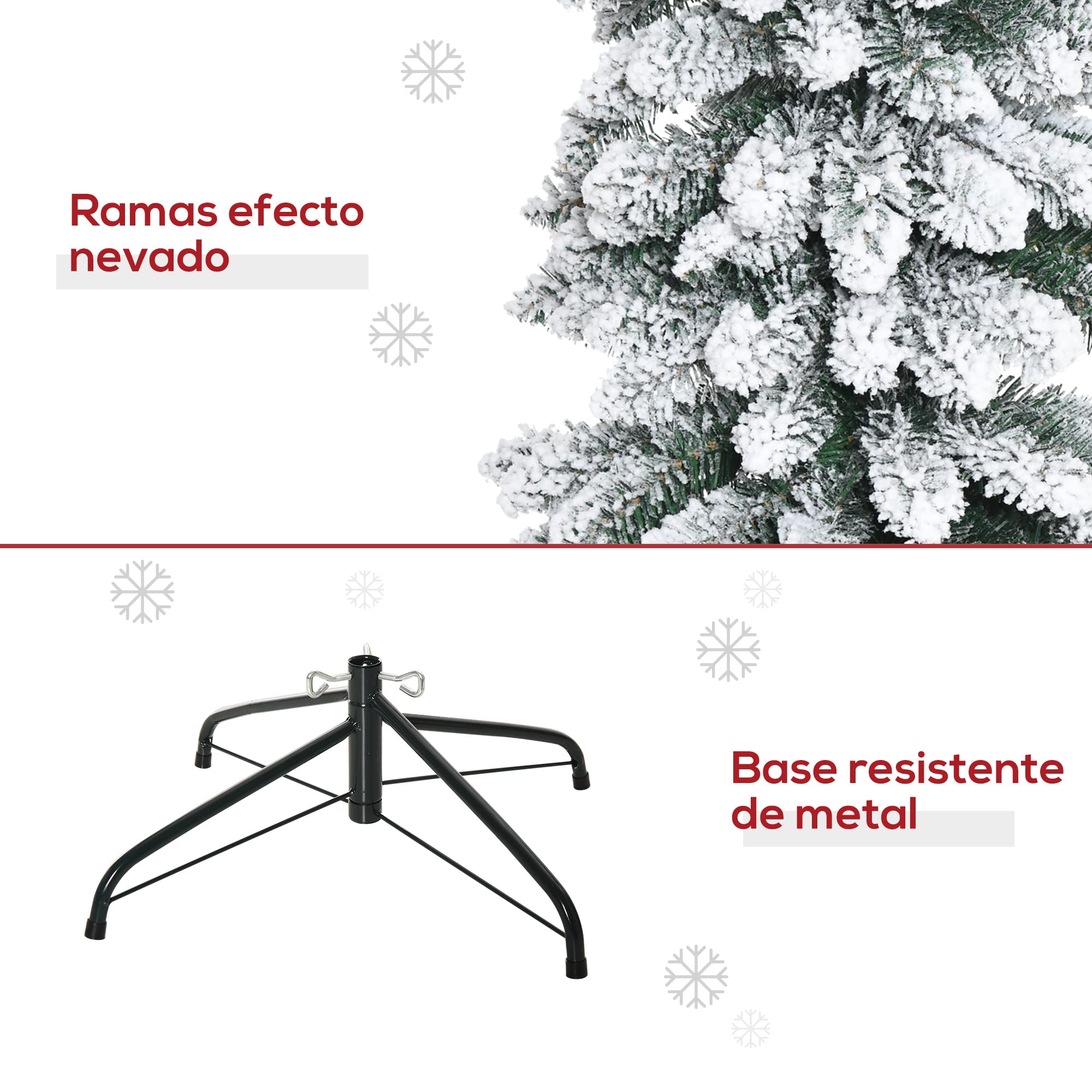 HOMCOM Árbol de Navidad Nevado 210 cm con 490 Ramas Base Plegable Verde