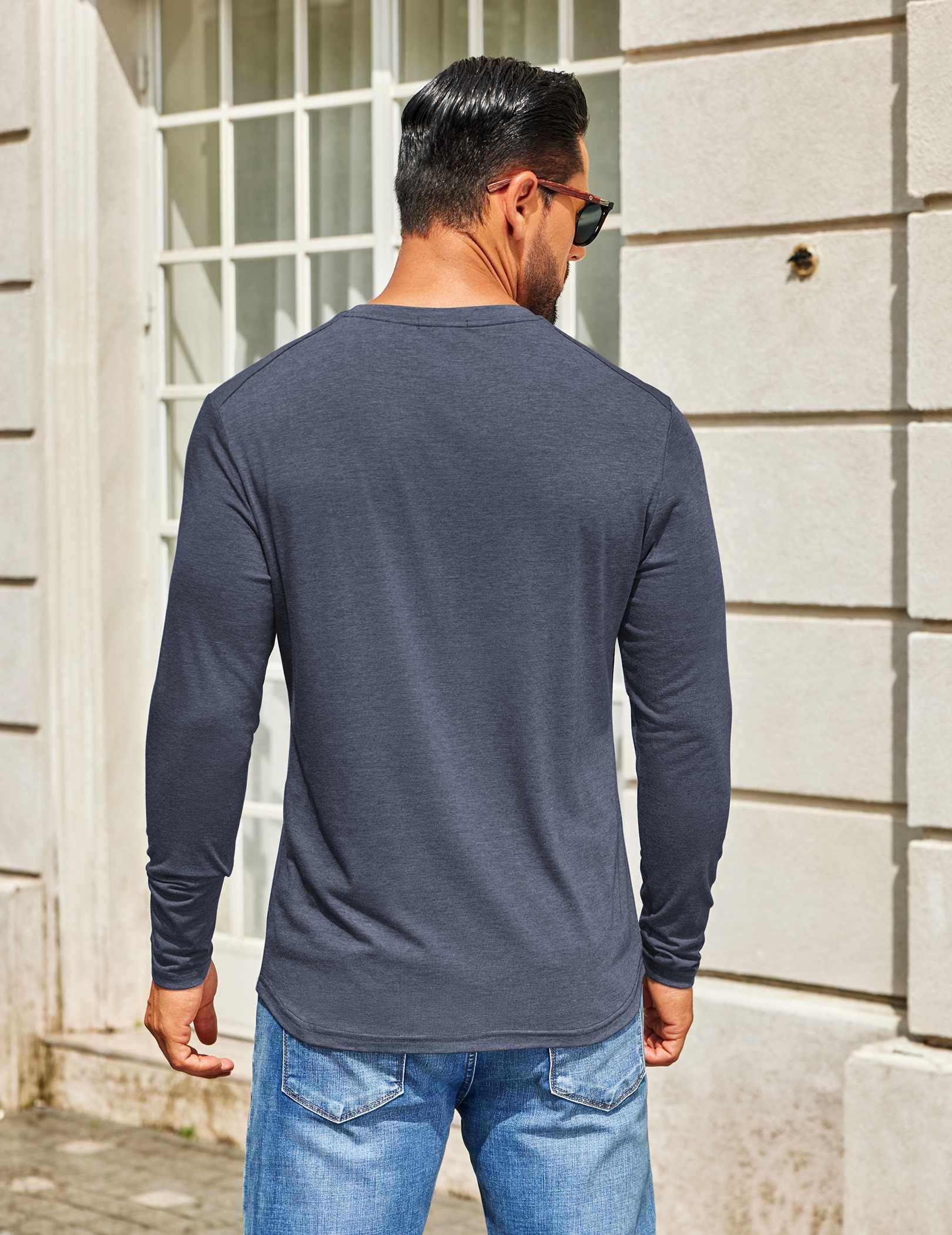 COOFANDY Henley, maglietta da uomo a maniche lunghe, leggera, alla moda, casual