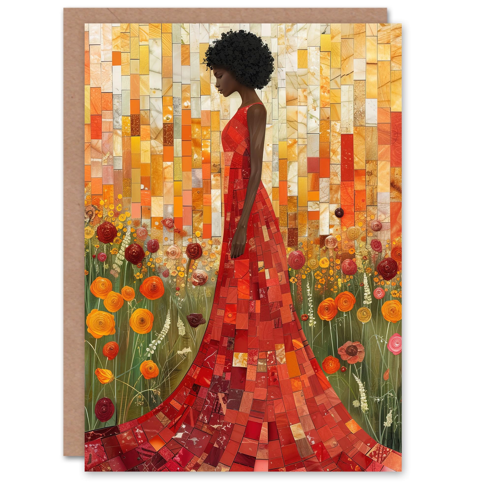 Artery8 Greeting Card Wildflower Meadow Woman Flower Mosaic Collage Blank For All Him Or Her Art Birthday Card