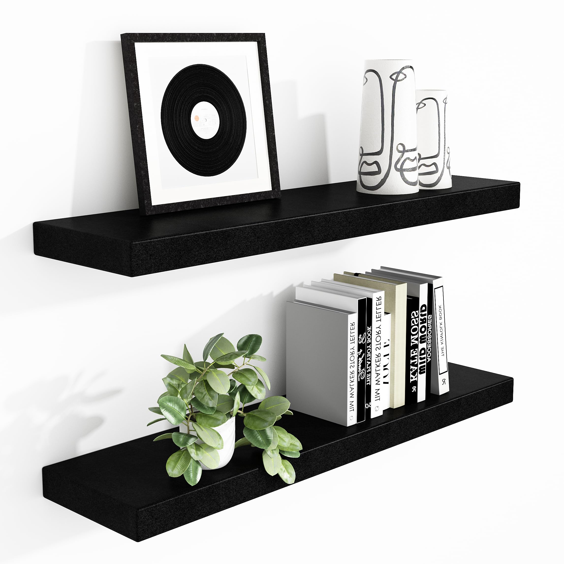Solid Black Floating Shelf – 8 X 36 X 1.25 Inch Wall Mount Display, Modern Composite, 20 Lb Capacity