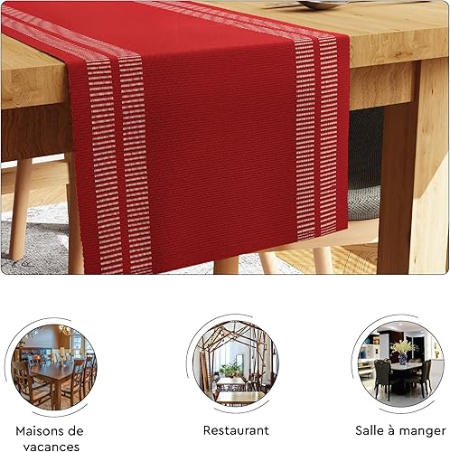Vista 127 de Encasa XO Camino de mesa de comedor de 13 x 98 pulgadas Algodón acanalado fino teñido con hilo Rojo sólido para mesa de comedor, decoración