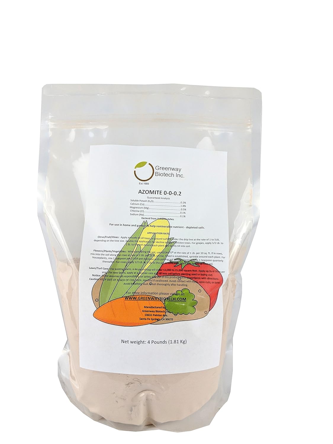 Greenway Biotech, Inc. Azomite Rock Dust Volcanic Ash Organic Fertilizer with Micronutrient & Trace Minerals- Natural Mineral Soluble Plant Fertilizers for Enhances & Increases Crop Yield (4 Pounds)