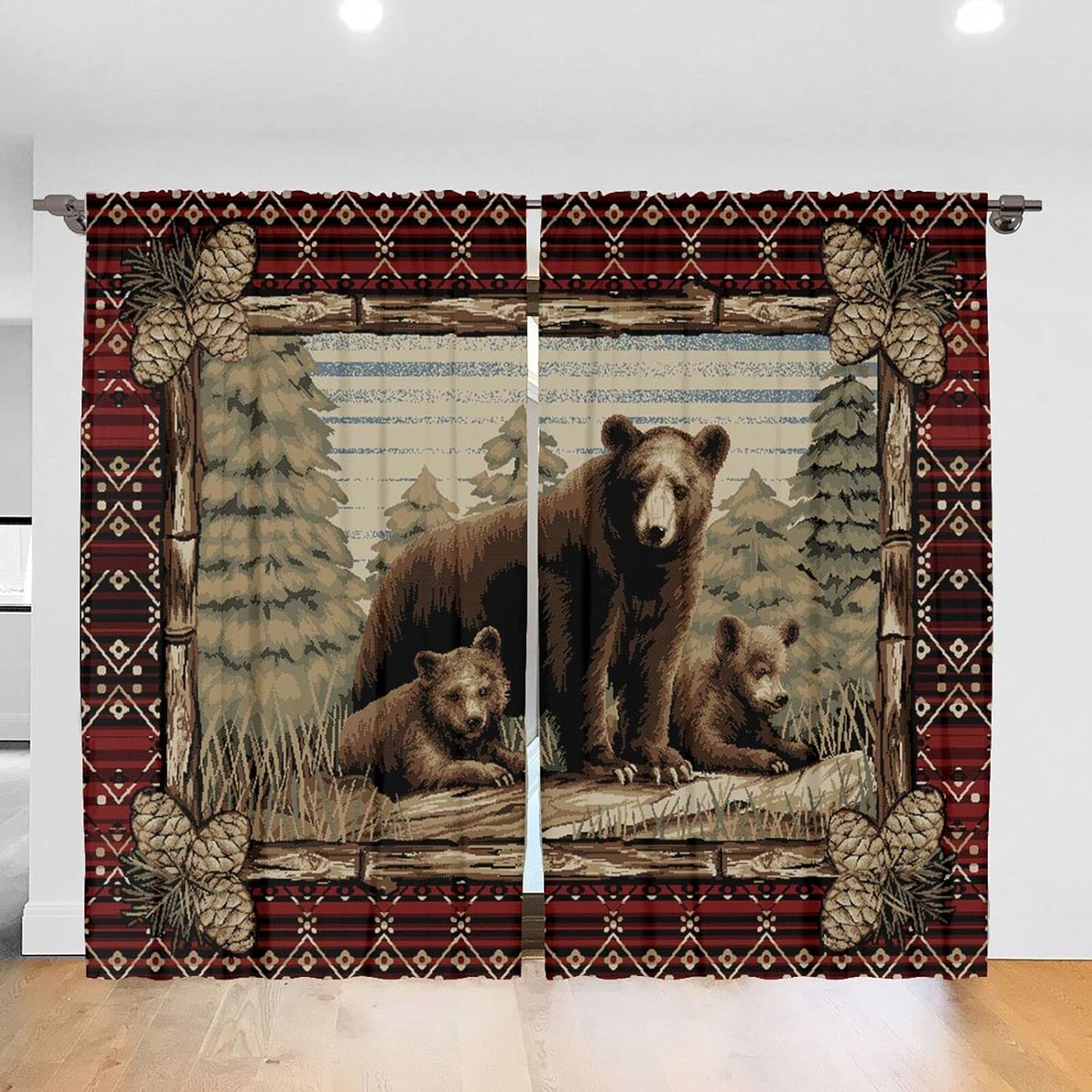 Rustic Western Lodge Bear Cabin Ranch Curtain Thermal Insulated Curtains Window Treatment Fabric Bedroom Living Room Kitchen Dorm Room Decor Window Drapes 2 Panel Set, 104 x 72 inch Punch