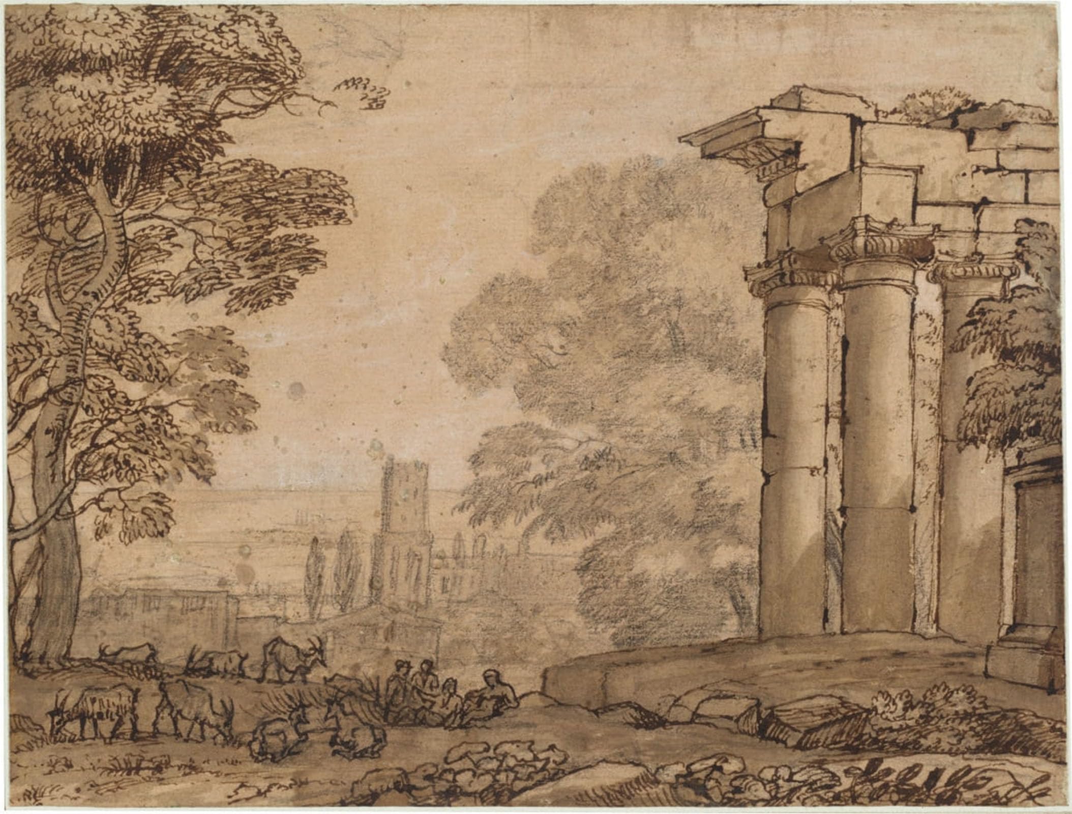 SERENDIPITP Aesthetic Poster Photo Wall Print Retro Picture Landscape with Ruins Pastoral Figures and Trees by Claude Lorrain Modern Wall Artwork for Home Decor 60x90cm