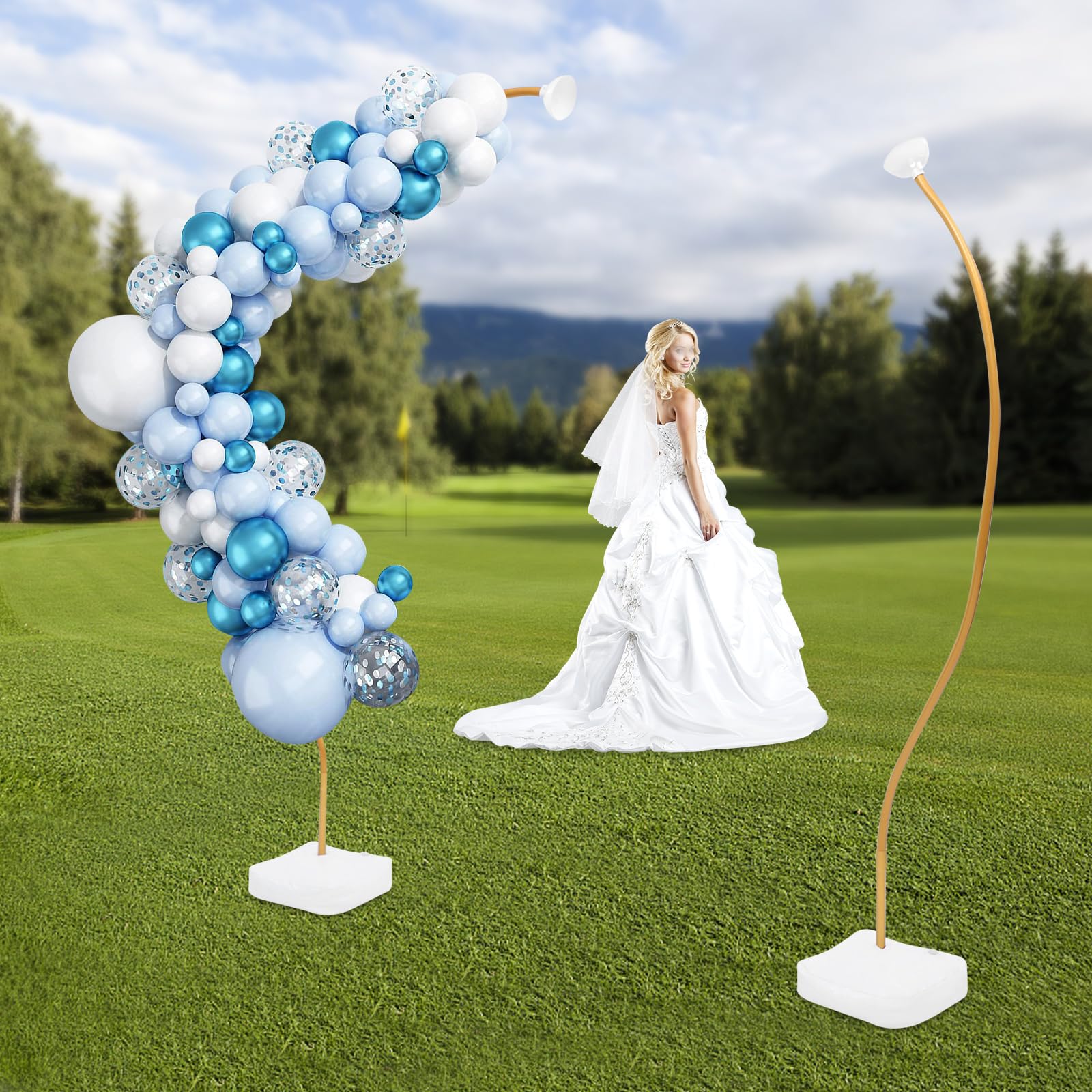 Kit de arco para globos, 2,5 m y 1,5 m, forma flexible, arco de globos con bomba independiente, manual, marco de arco de globos y soporte para columnas para bodas, fiestas de cumpleaños (dorado)