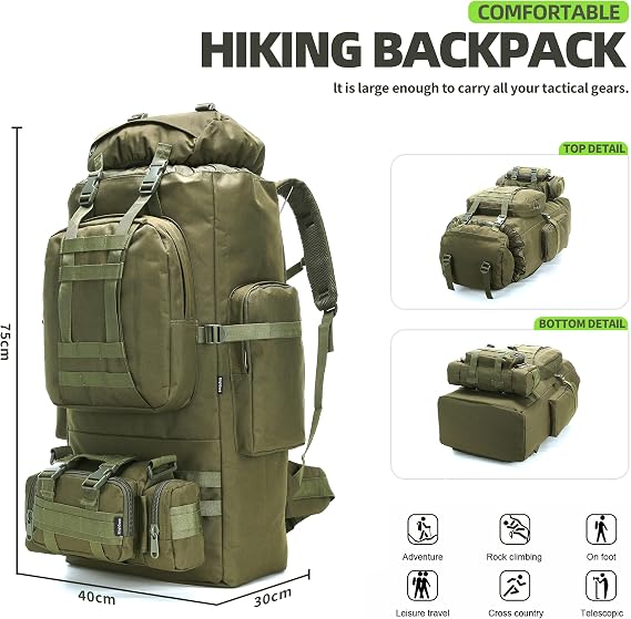 King'sGuard 100L キャンプ ハイキング バックパック MOLLE リュックサック ミリタリー キャンプ バックパッキング デイパック