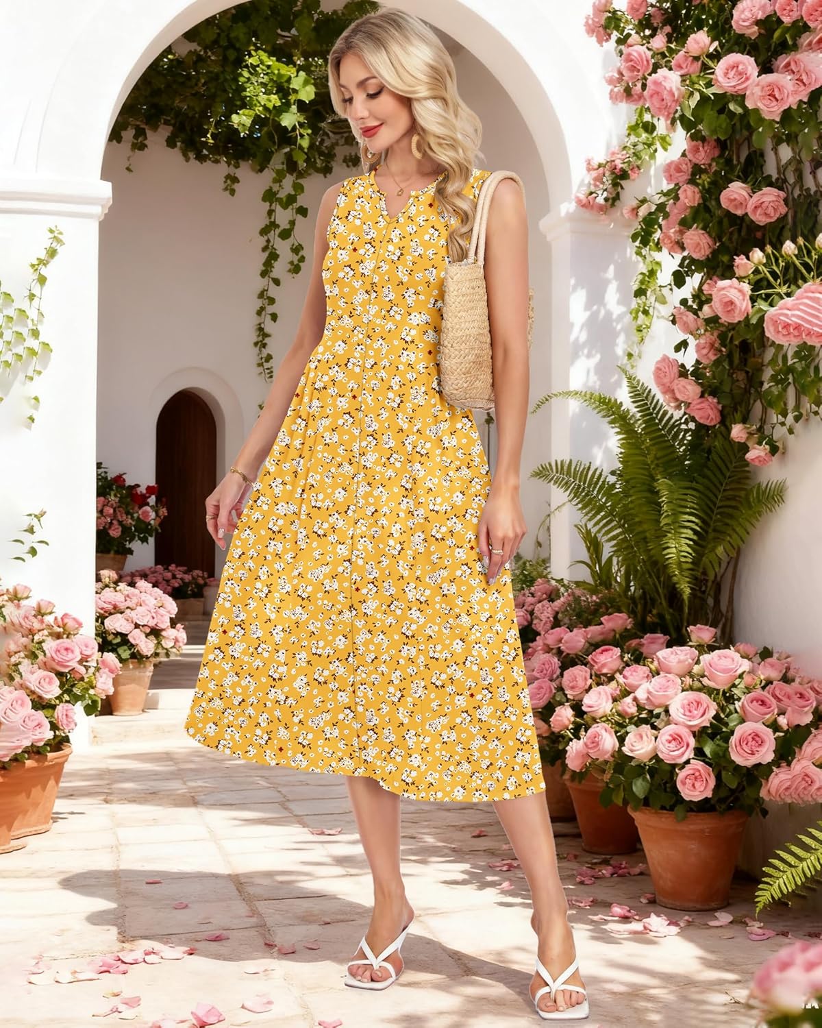 MISFAY Women's Summer Maxi Dress 2026 A-Line Pleated Flowy Long Dress Sleeveless Casual Beach Sundress with Pockets - Image 2