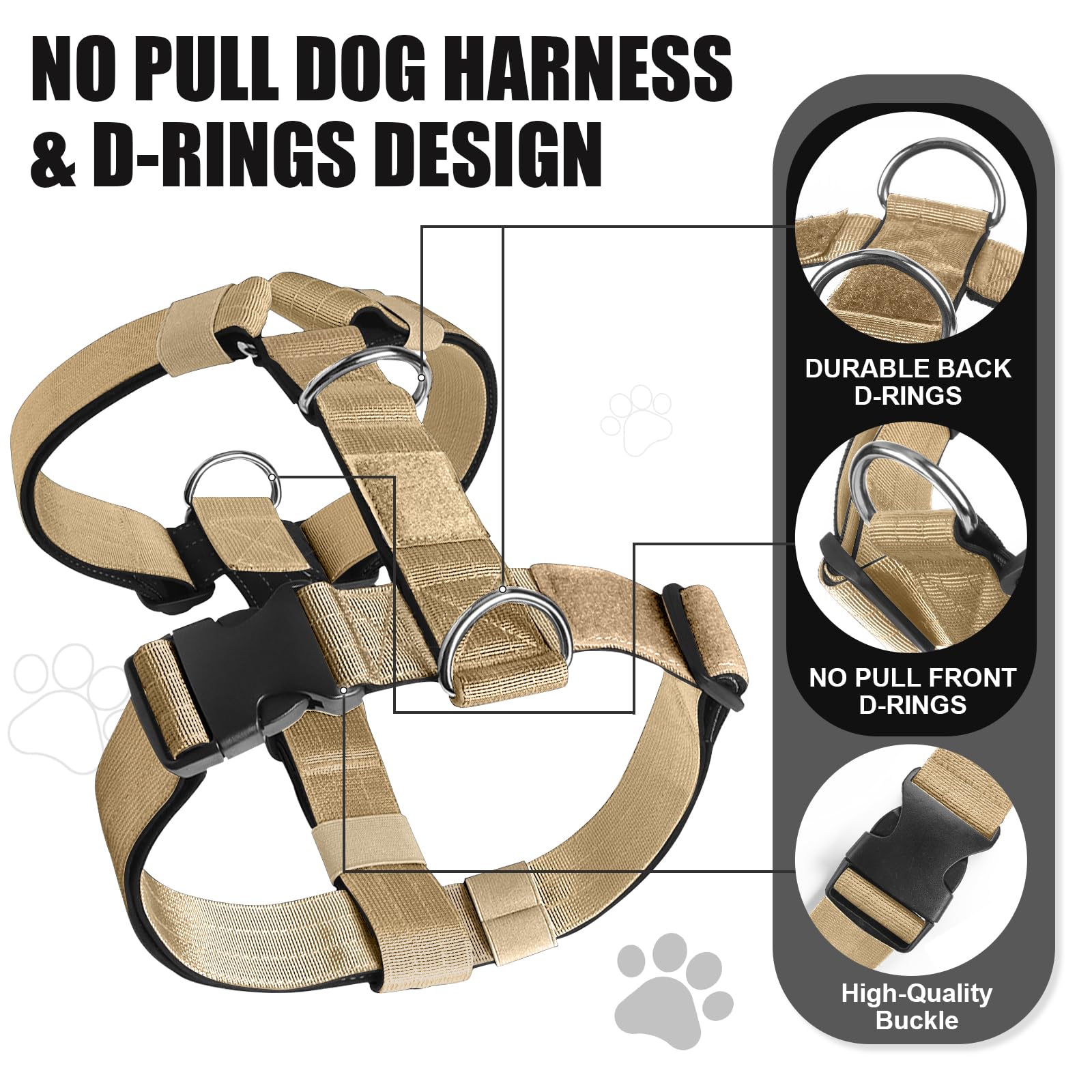 Pettorina Cane Taglia Grande Media Piccola, Pettorina Antifuga Regolabile con Ganci in Metallo, Pettorine Morbido Confortevole Imbottito Petto per Addestrare Le Passeggiate (Cachi, L)