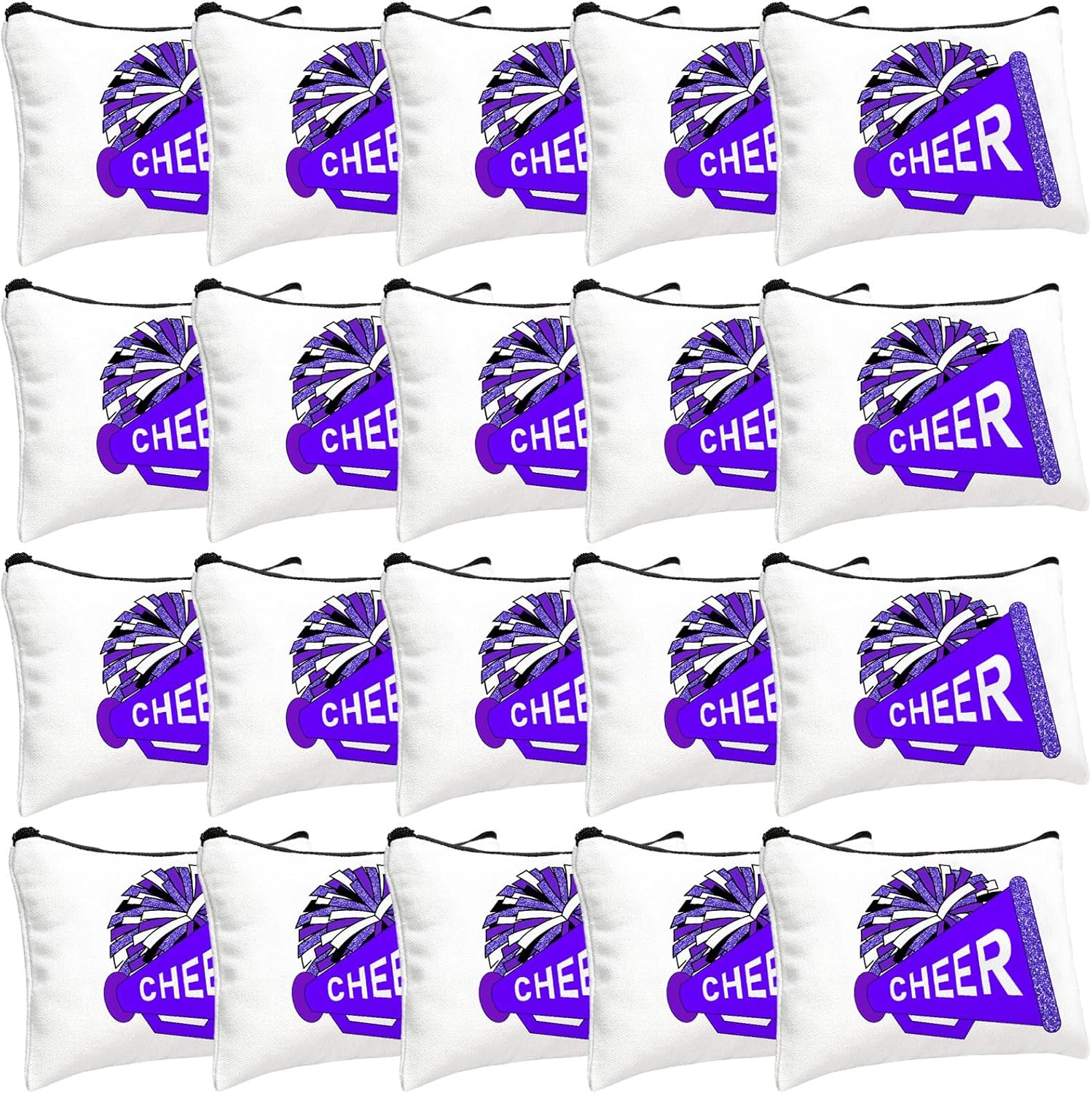20 Pcs Cheer Makeup Bag Cheer Teams Senior Night Gifts Canvas Makeup Case Cheerleader Teams Gifts Zipper Pouch for Cheerleading Teammates Party Supplies(Purple)
