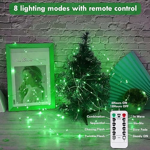 Miniatura 10 de Paquete de 2 luces de hadas a pilas con temporizador de control remoto, cadena de 80 luces LED de 26 pies para exteriores e interiores, 8 modos de