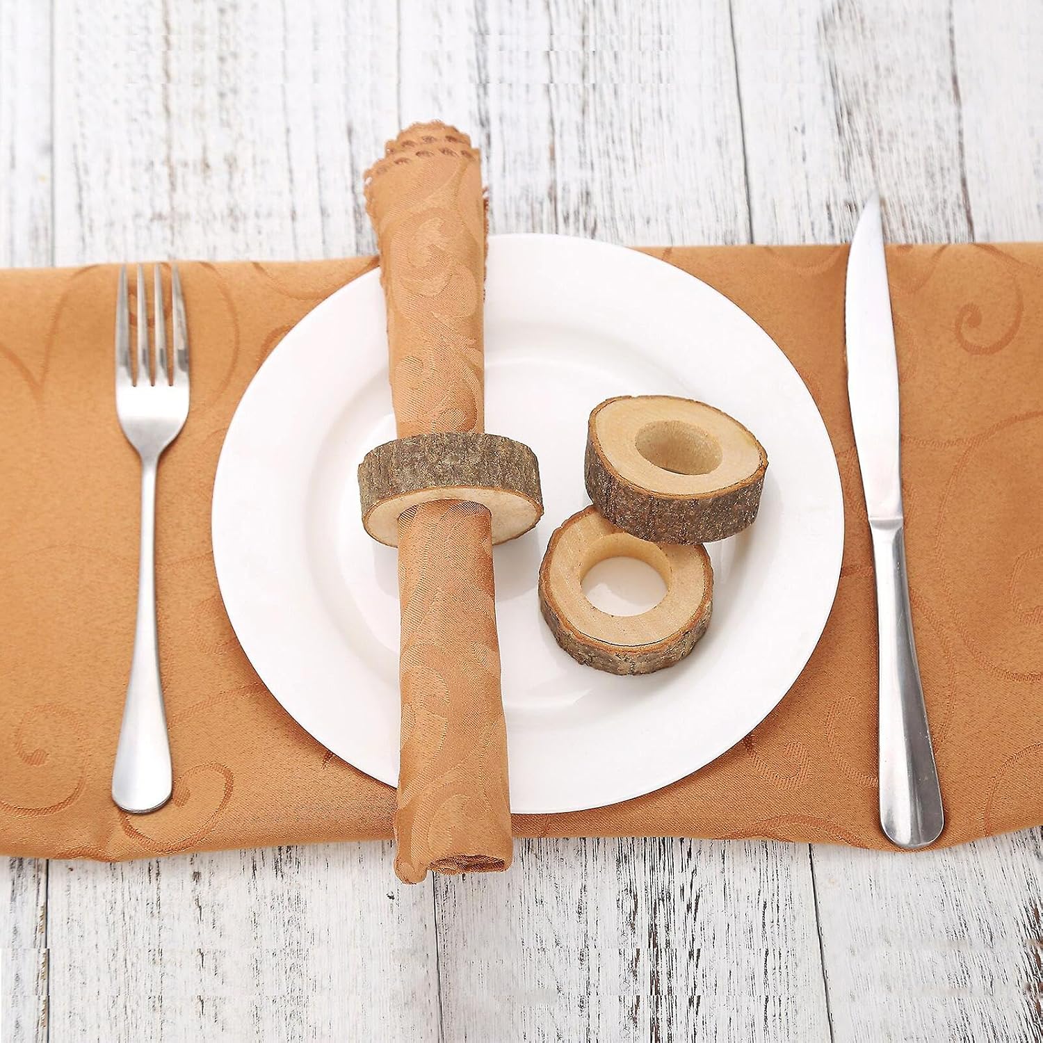 Jolitee's Handmade Rustic Wooden Napkin Rings Set of 4 | Elegant, Lightweight, Durable Table Decor Vintage Style | 100% Natural Wood Napkin Holders