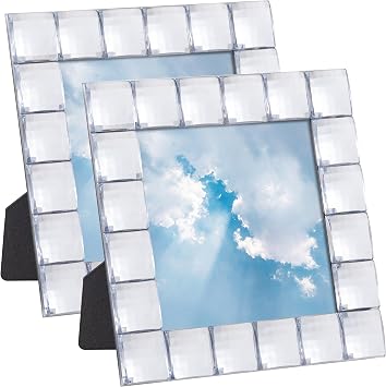 eletecpro 4x4 Decorative Glittery Jewel Picture Frame with Real Glass and Square Acrylic Adorned, Pure Style for Photos Wedding Decor Wall and Tabletop 2 Pack