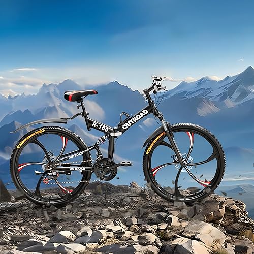Miniatura 9 de Outroad - Bicicleta de montaña plegable de 26 pulgadas, suspensión completa de 21 velocidades de acero de alto carbono, bicicleta plegable MTB,