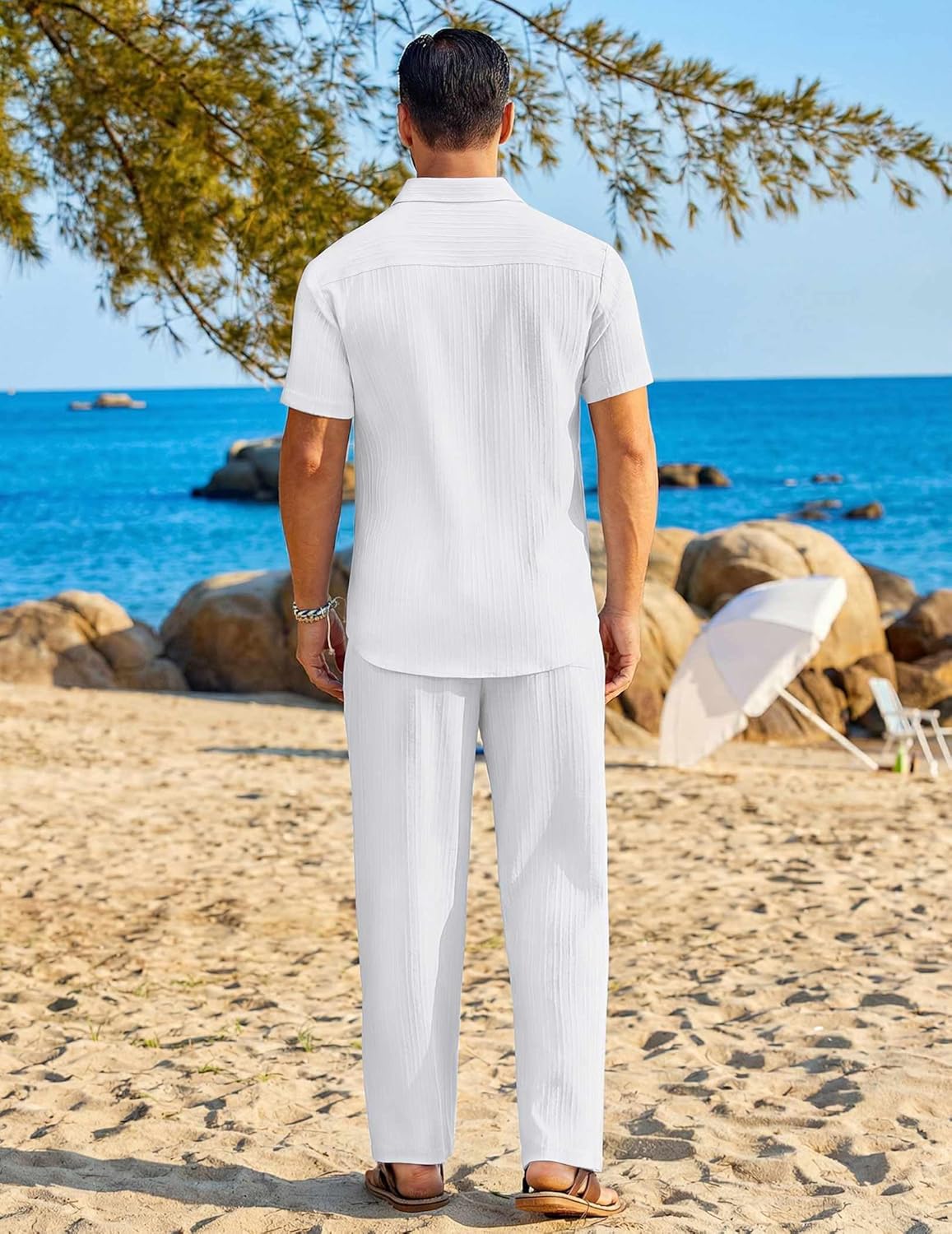 COOFANDY Mens 2 Piece Sets Summer Outfits Short Sleeve Button Down Shirt Loose Pant Sets Beach Vacation Outfits - Image 5