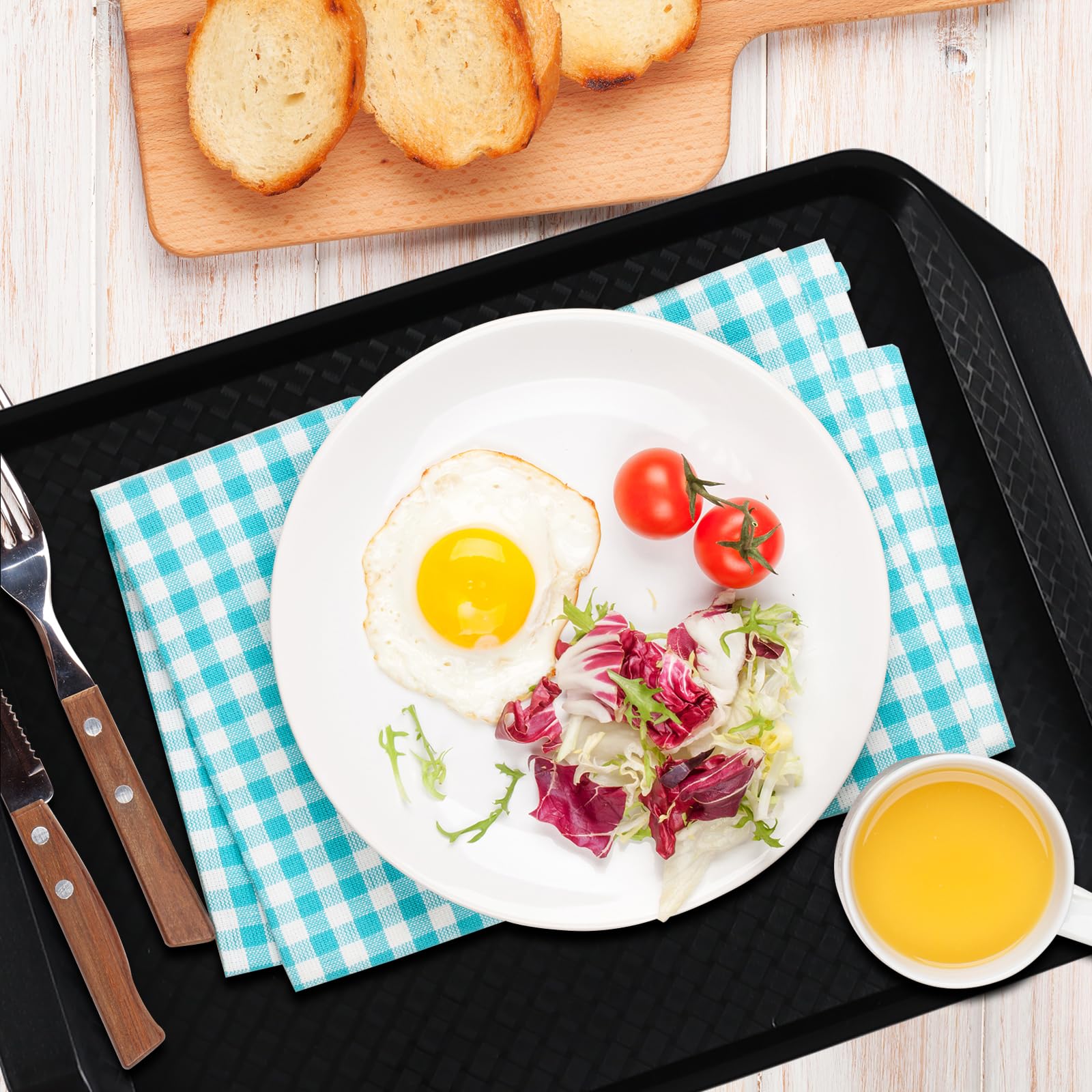 Bandeja rectangular de plástico de 12 piezas para comer, bandeja de servir comida rápida con asas, color negro