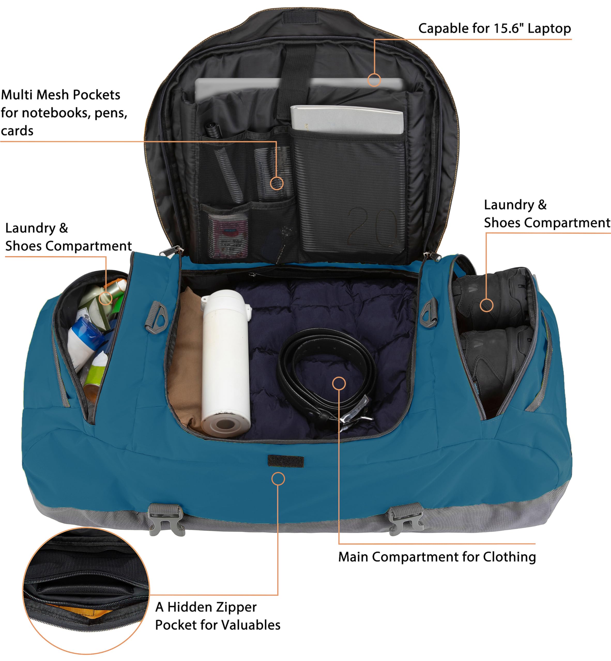Ubon Duffle Bag wodoodporna torba podróżna, duża pojemność, z wieloma kieszeniami, lekka, z kieszenią na bieliznę, paski kompresyjne, wielofunkcyjna torba kempingowa, plecaki turystyczne, na urlop, do