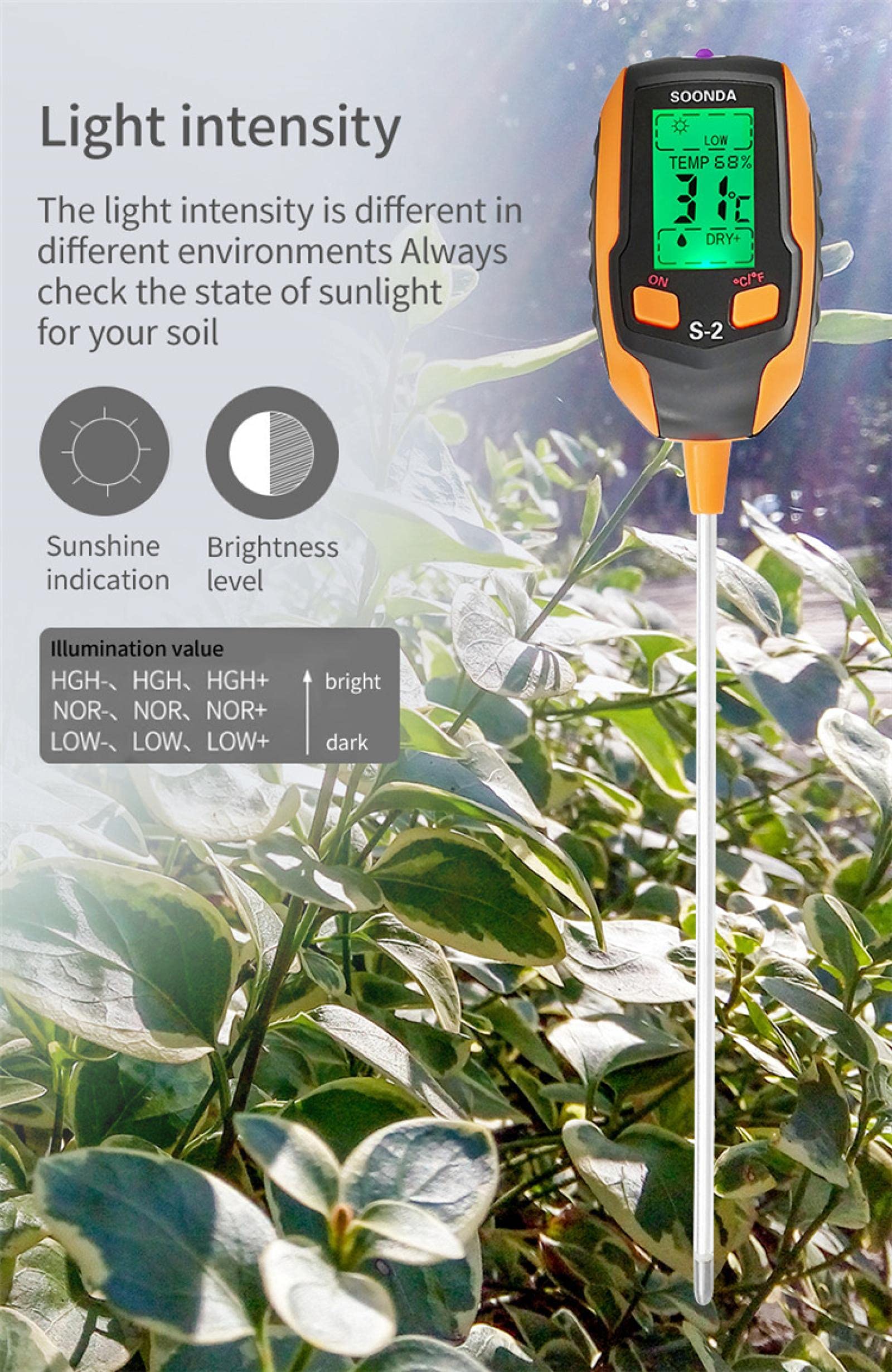 Detektor gleby 5 w 1, wielofunkcyjny tester gleby z podświetleniem LCD, cyfrowy tester temperatury gleby do roślin PH, miernik wilgotności gleby, miernik wilgotności gleby, do sadzenia kwiatów