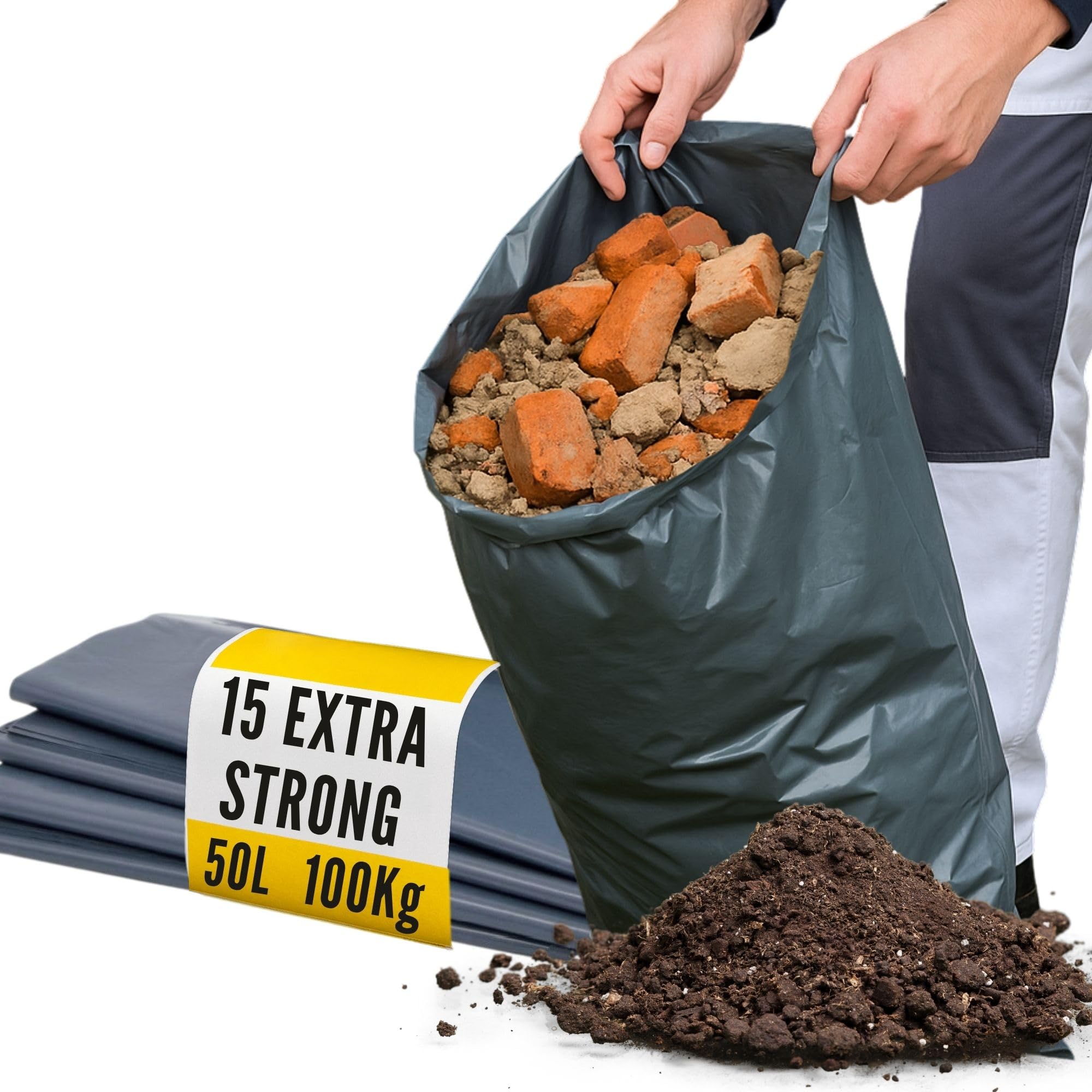 Extra Strong Heavy Duty Rubble Sacks - 80 L capacity - 15 Rubble Bags - 100Kg