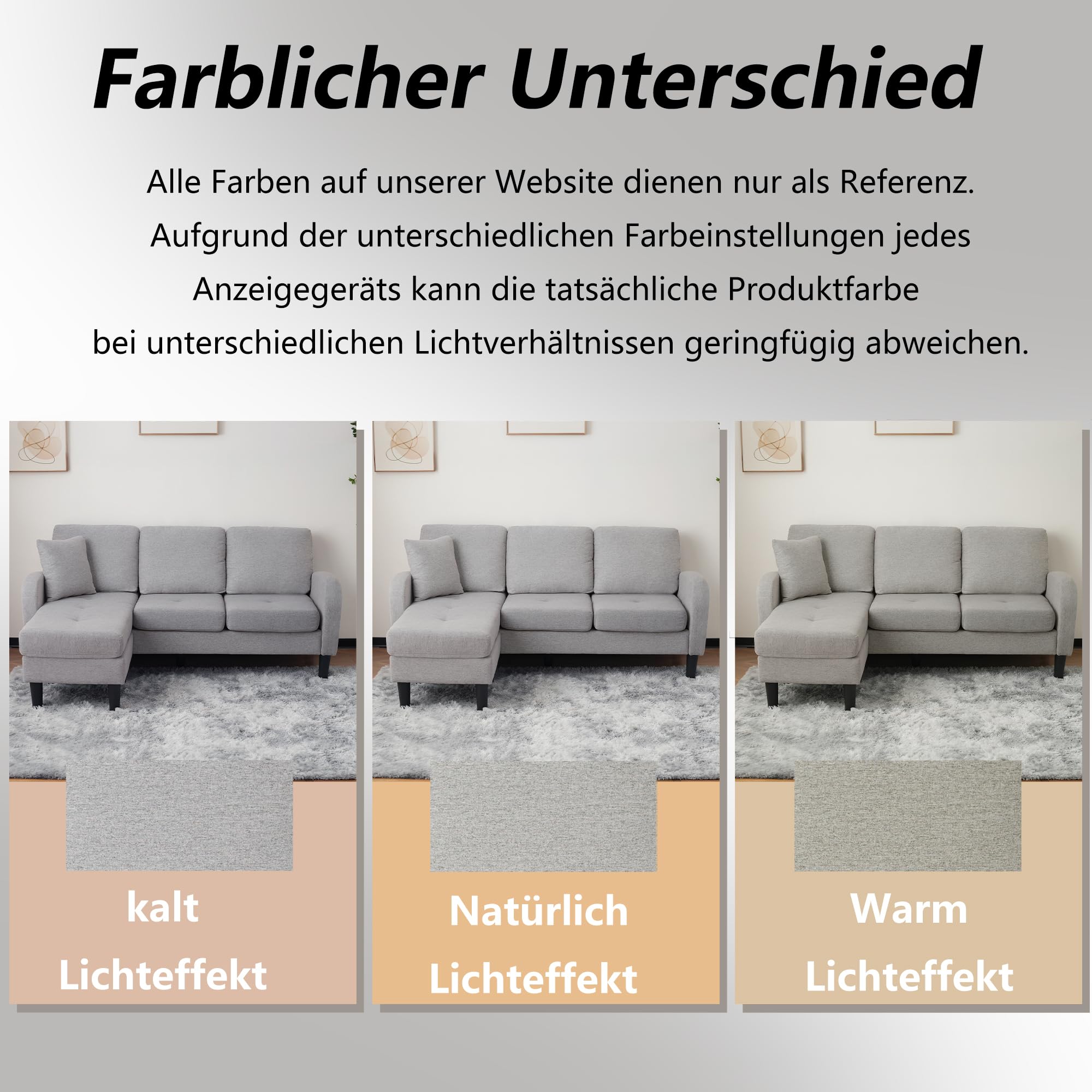 TIZZ Divano angolare a forma di L con chaise longue - Divano a 3 posti, 166 x 118 x 77 cm, tessuto in lino di cotone traspirante, gambe in plastica, design modulare, ideale per soggiorno, appartamenti