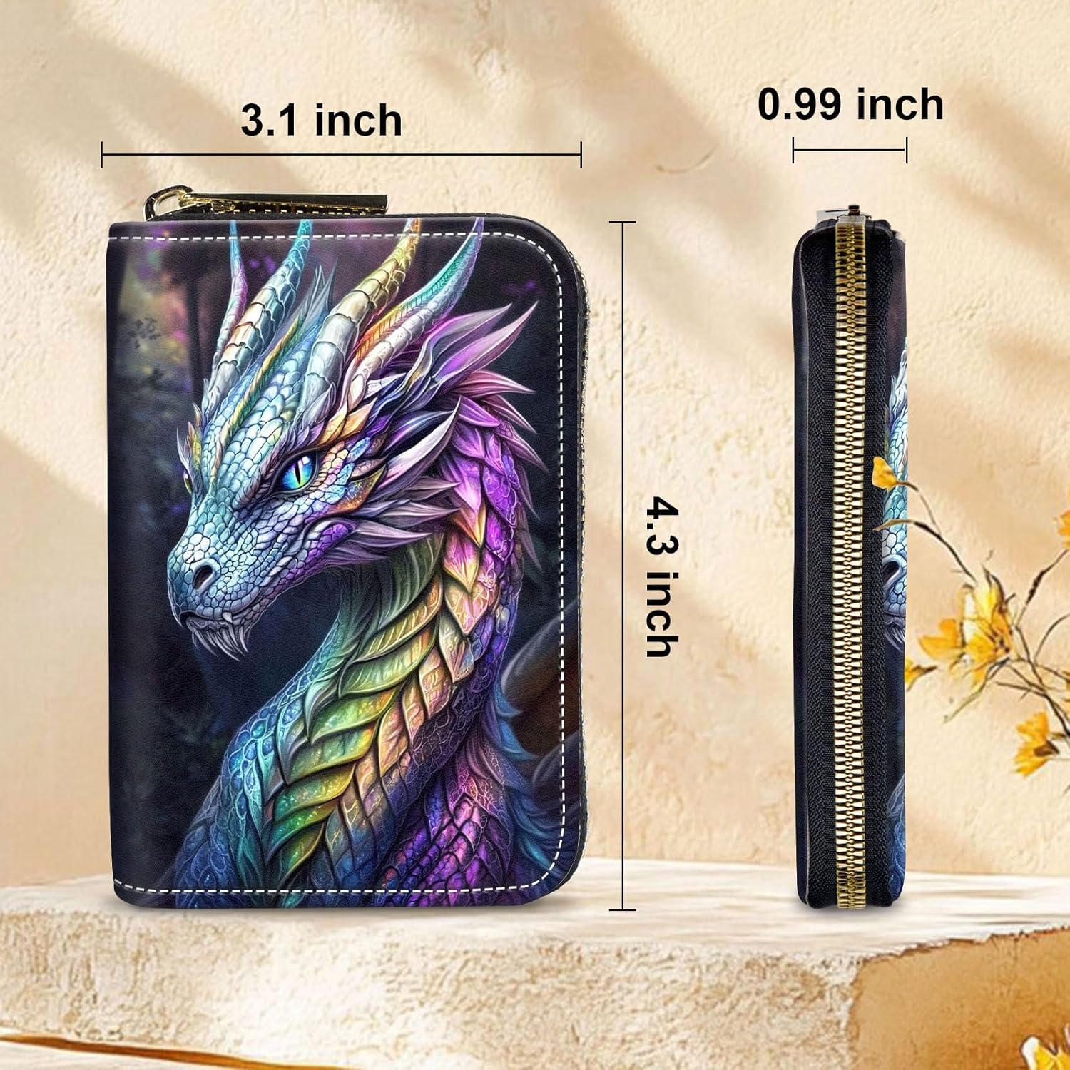 Womens Card Wallet with Zipper, RFID Blocking Small Credit Card Holder Case, PU Leather Accordion Card Wallet for Women, Compact Travel ID & Cash Organizer, Majestic Dragon - Image 2