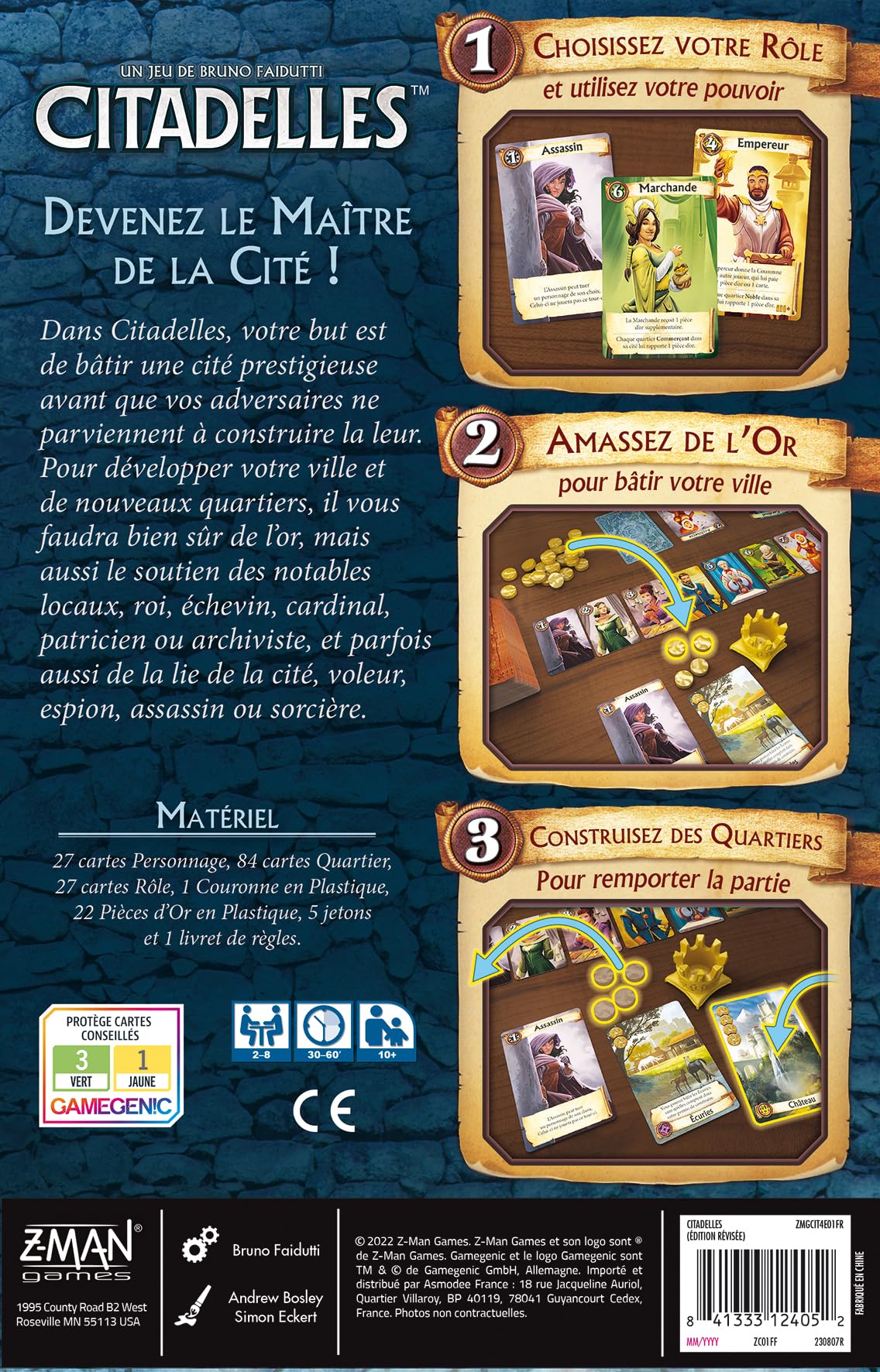 Asmodee - Z-Man Games - Citadelles : 4e Édition - Jeux de société - Jeux de Cartes - Jeux de Bluff et de stratégie - Adultes et Enfants à partir de 10 Ans - 2 à 8 Joueurs - Version française