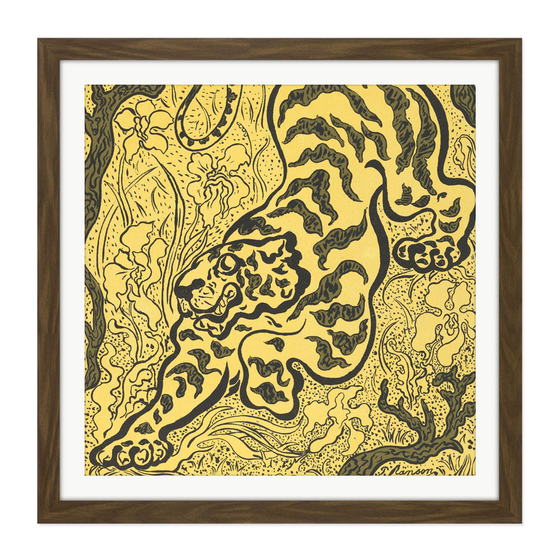 Artery8 Framed Brown 16X16 Ranson Tiger In The Jungle Square Wooden Framed Wall Art Print Picture 16X16 Inch