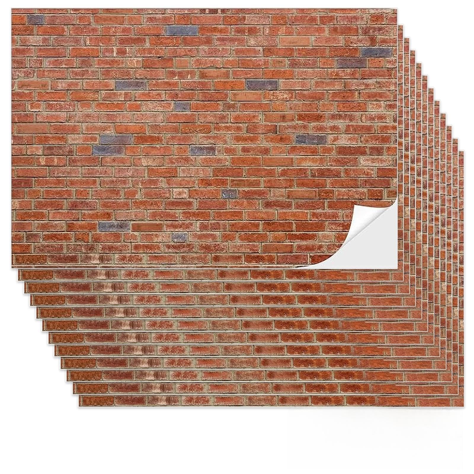 12 Pcs Miniature Dollhouse Red Brick Wallpaper, Self Adhesive Dolls House Wallpaper with Scraper, DollHouse Accessories for DIY Craft, Handmade Gifts for Family Friends Child (8.3x11.9 Inch)