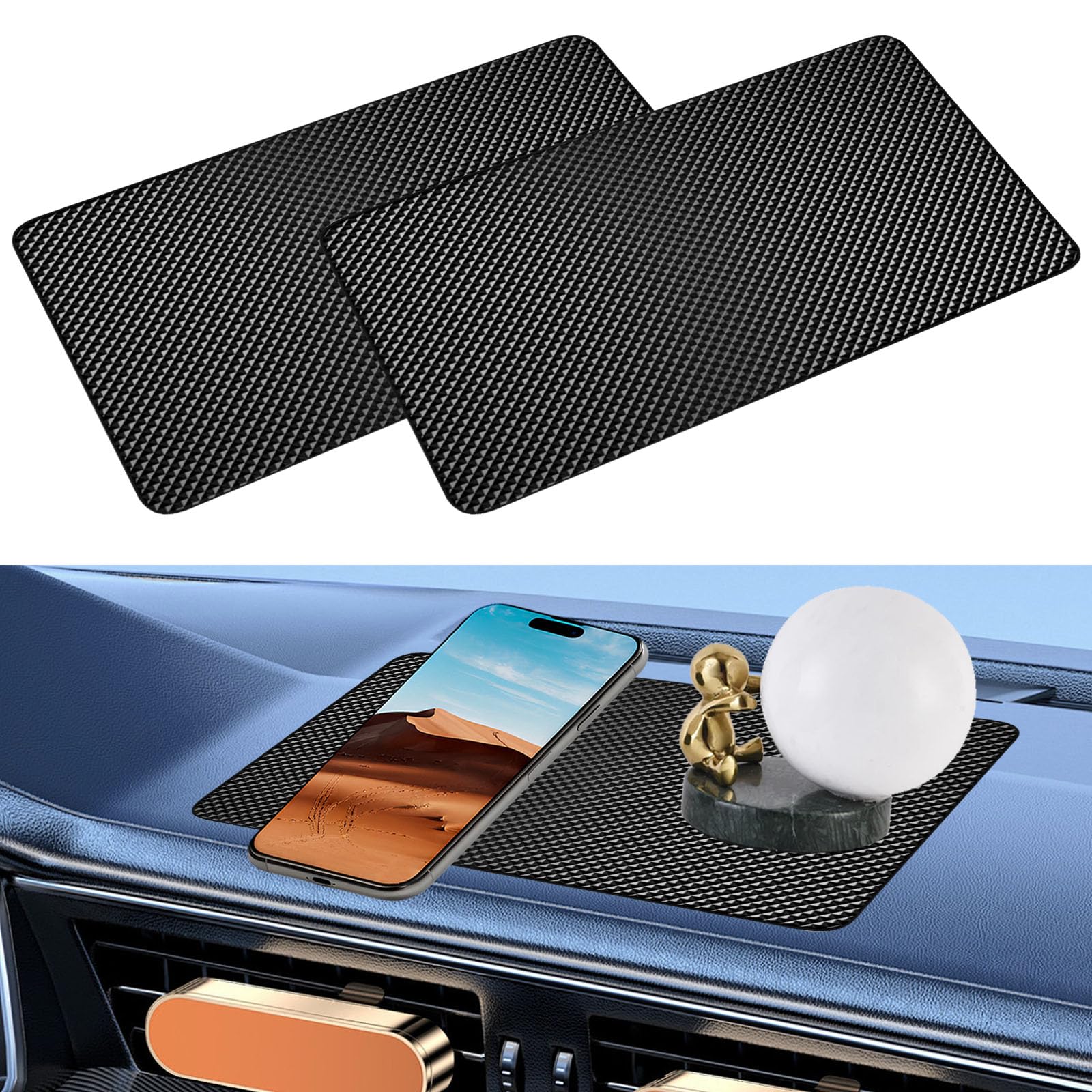 2Pcs Non Slip Car Dashboard Mat,27 x 15cm Non-Slip Car Magic Dash Pads,Anti-Slide Fixate Sticky Mat,Heat Resistant Adhesive Dashboard Grip Mats for Phones Glasses Keys,Anti Slip Car Phone Holder