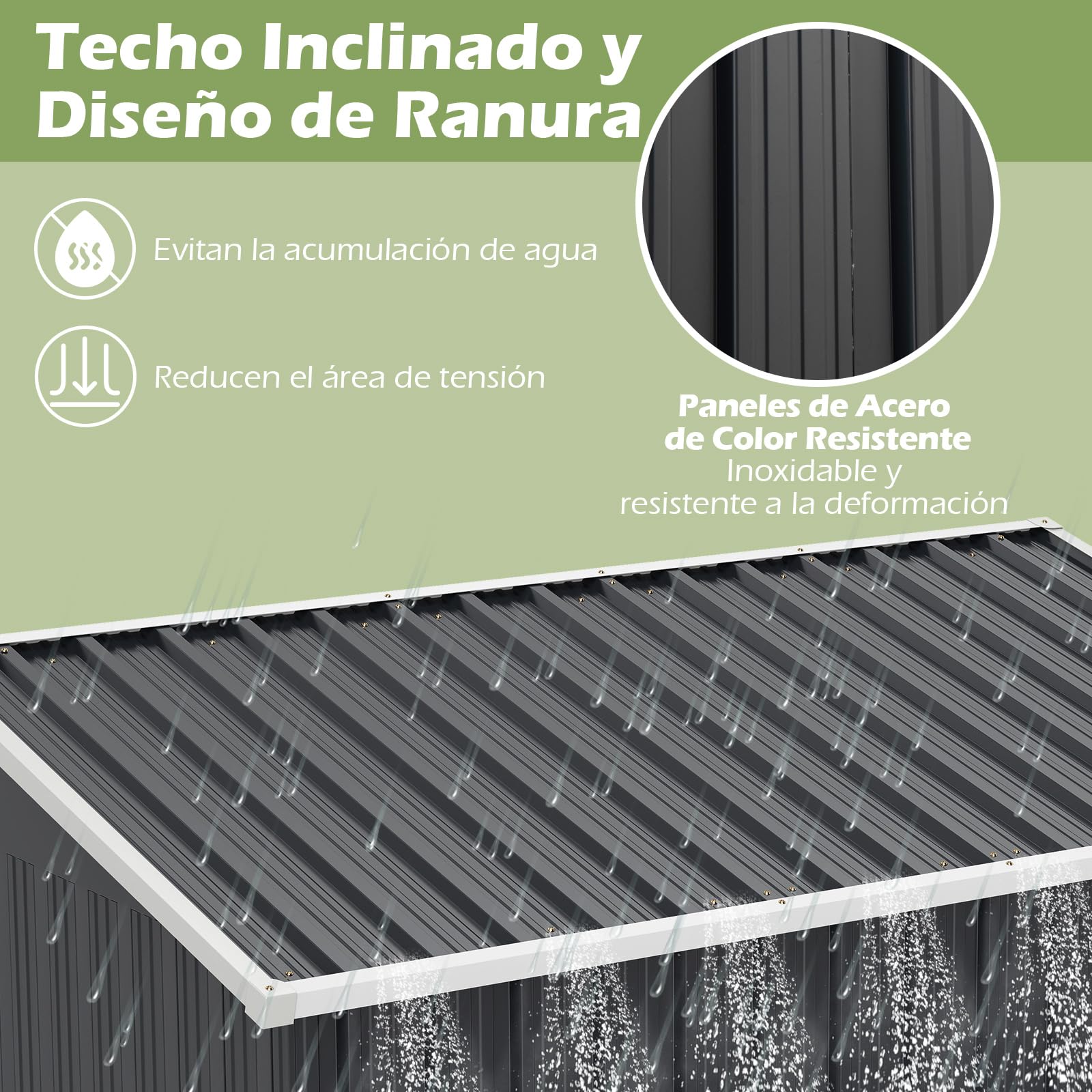 COSTWAY Caseta Jardin Exterior 1 ㎡, 163 x 86 x 181 cm, Cobertizo Jardin Exterior, Metal Galvanizado, Garden Shed de Techo Inclinado, Puertas Corredera Cerrable, Antracita