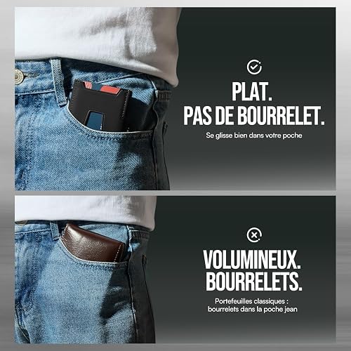 YESIIW Porte Carte Homme avec RFID Blocage | Peut Contenir Jusqu'à 14 Cartes et 12 Billets | Compact Portefeuille pour Homme avec Monnaie | Idéal Métro Bureau Voyage | Cadeau Hommes (Noir Mat) - 6