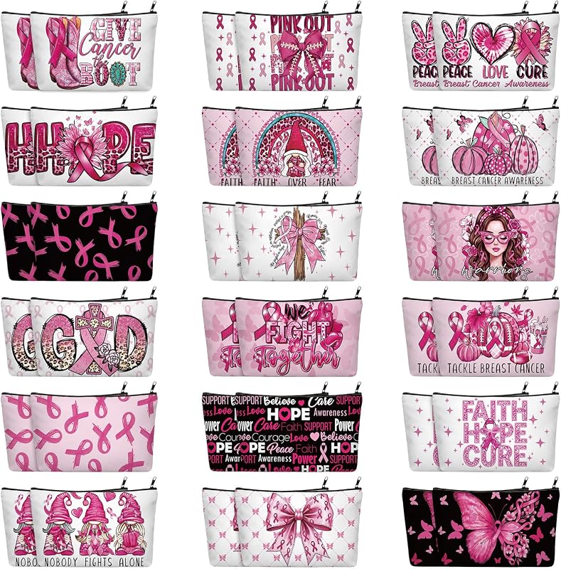 Abbylike 36 Necessaires de Maquiagem em Lona com Zíper, Rosa, Estampas de Laços e Borboletas