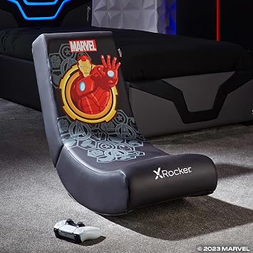 X-Rocker Marvel Ironman Floor Rocker, Folding Console Gaming Chair - Ergonomic Support, Space-Saving Design, Rocking Base, Wipe-Clean Faux Leather for Kids - Ironman - Licensed