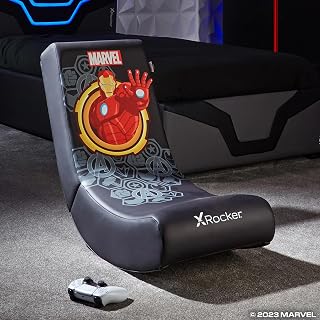 Marvel Ironman Floor Rocker, Folding Console Gaming Chair - Ergonomic Support, Space-Saving Design, Rocking Base, Wipe-Clean Faux Leather for Kids - Ironman - Licensed