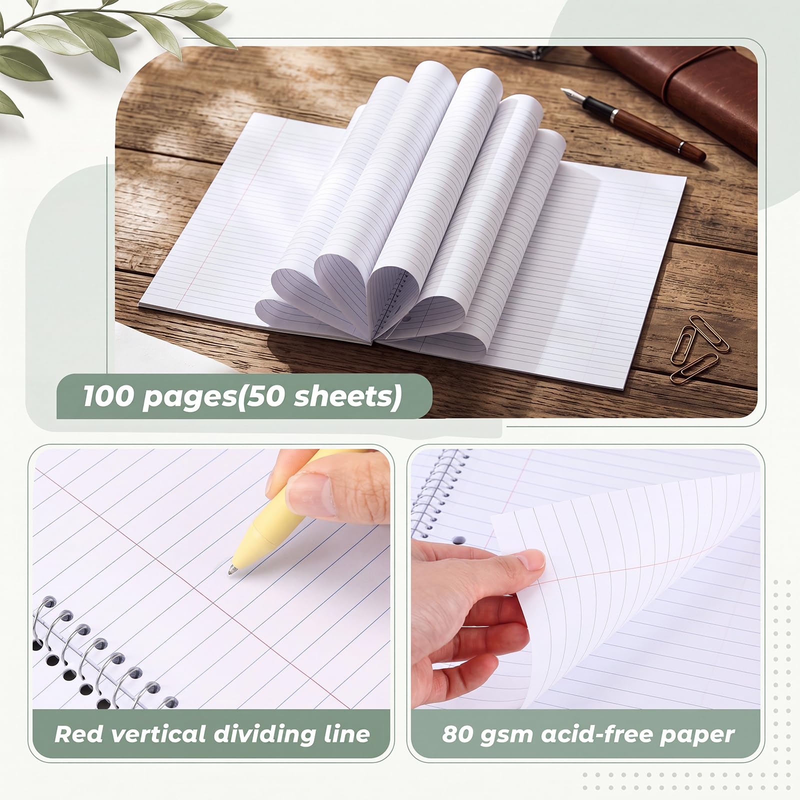 Crtiin 12 Pcs 1 Subject Spiral Notebook for Work Pastel Color College Ruled 8 x 10 1/2 Inch Spiral Journal Notebook 3 Hole Punched Paper Tear Line 50 Sheets Office School Study Supplies