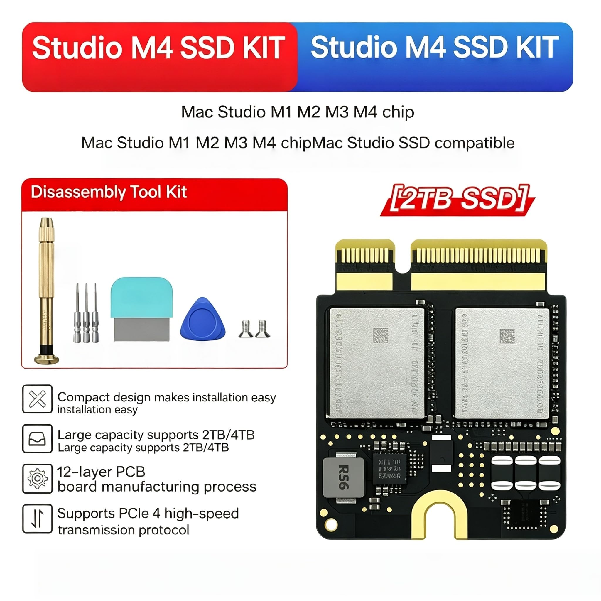 Dysk SSD 2 TB do Mac Studio M1 M2 M3 M4, PCIe 4.0 High Speed Wewnętrzny dysk SSD w zestawie z kompletnym zestawem narzędzi do demontażu