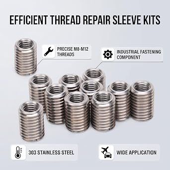 10PCS Thread Reducing Nuts, M12 to M8 Thread Reducer M12 x 1.75 Male to M8 x 1.25 Female Repairing Insert Nut Screw Reducer Conversion Stainless Steel Repair Sleeve Fastener Accessory